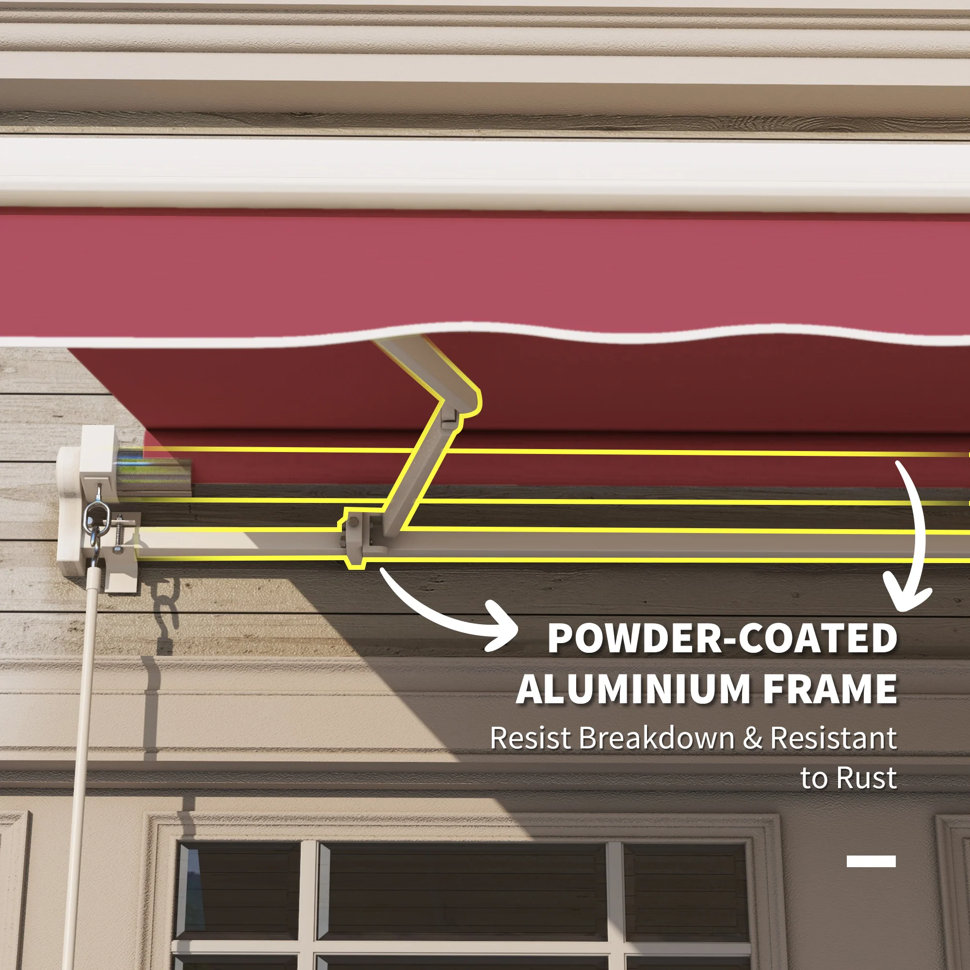 10' x 8' Retractable Patio Awning with Manual Crank Handle & UV/Water-Resistant Fabric, Red - Image 8