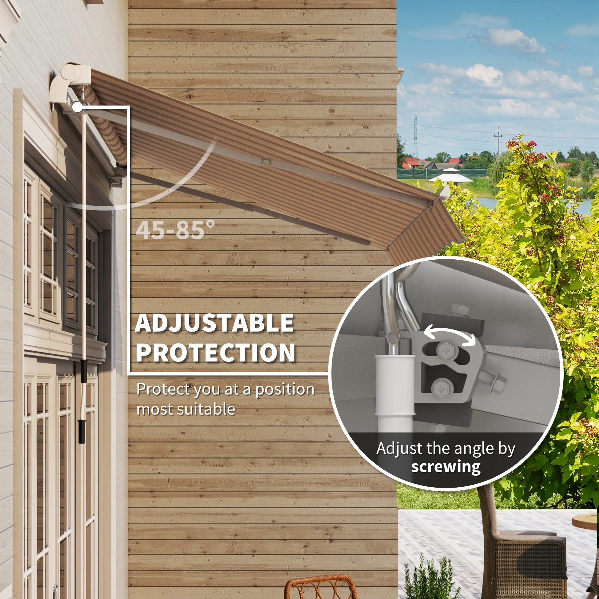 10' x 8' Manual Crank Retractable Awning, UV/Water-Resistant Sun Shelter, Red/Beige - Image 6
