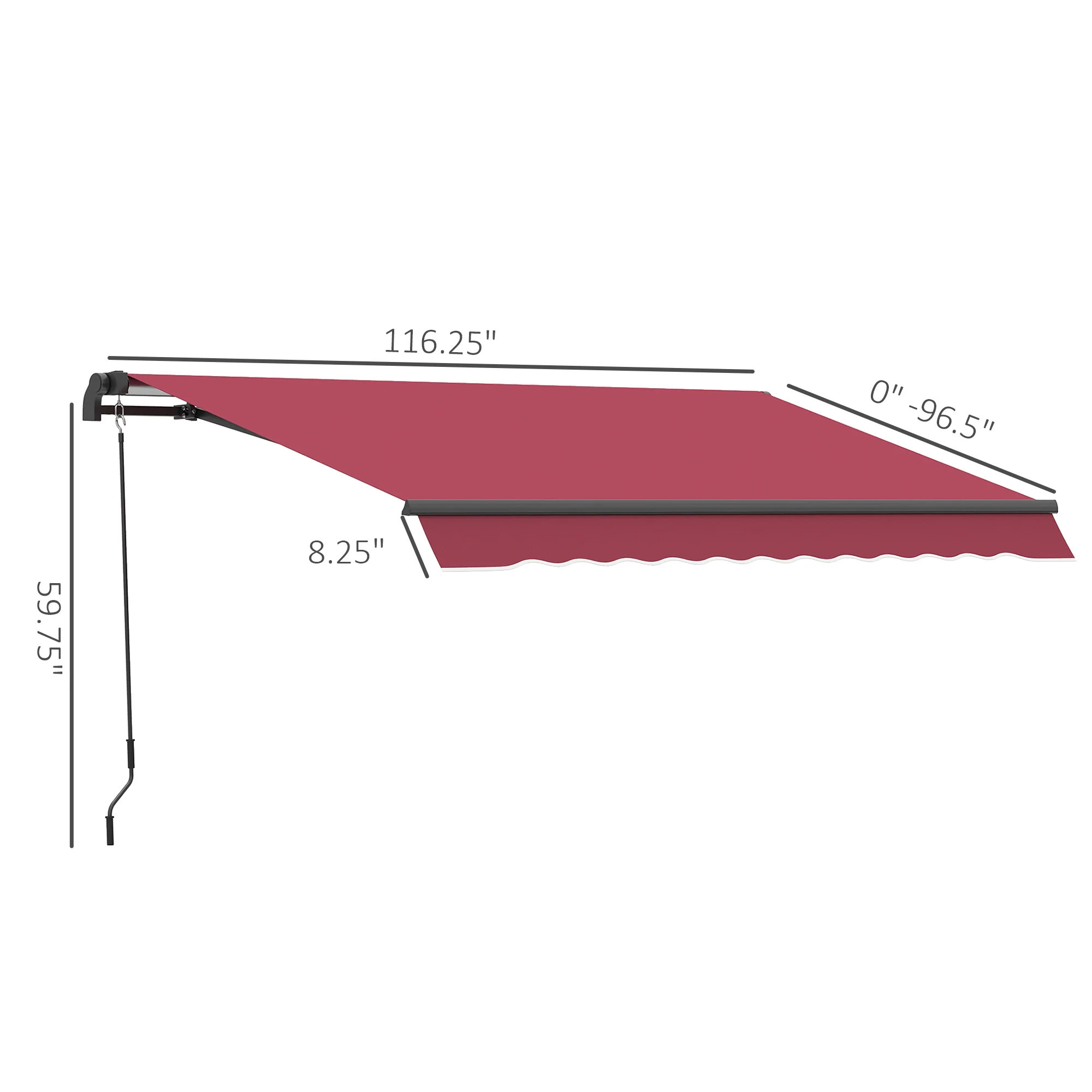 10' x 8' Manual Crank Retractable Awning, UV/Water-Resistant Sun Shelter, Wine Red - Image 5