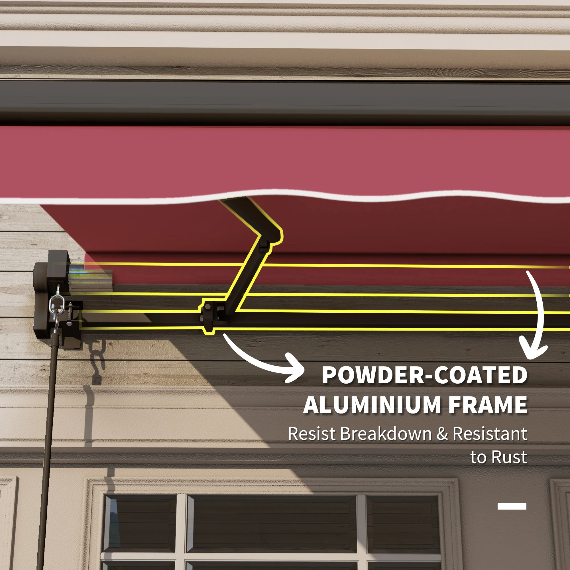 10' x 8' Manual Crank Retractable Awning, UV/Water-Resistant Sun Shelter, Wine Red - Image 8