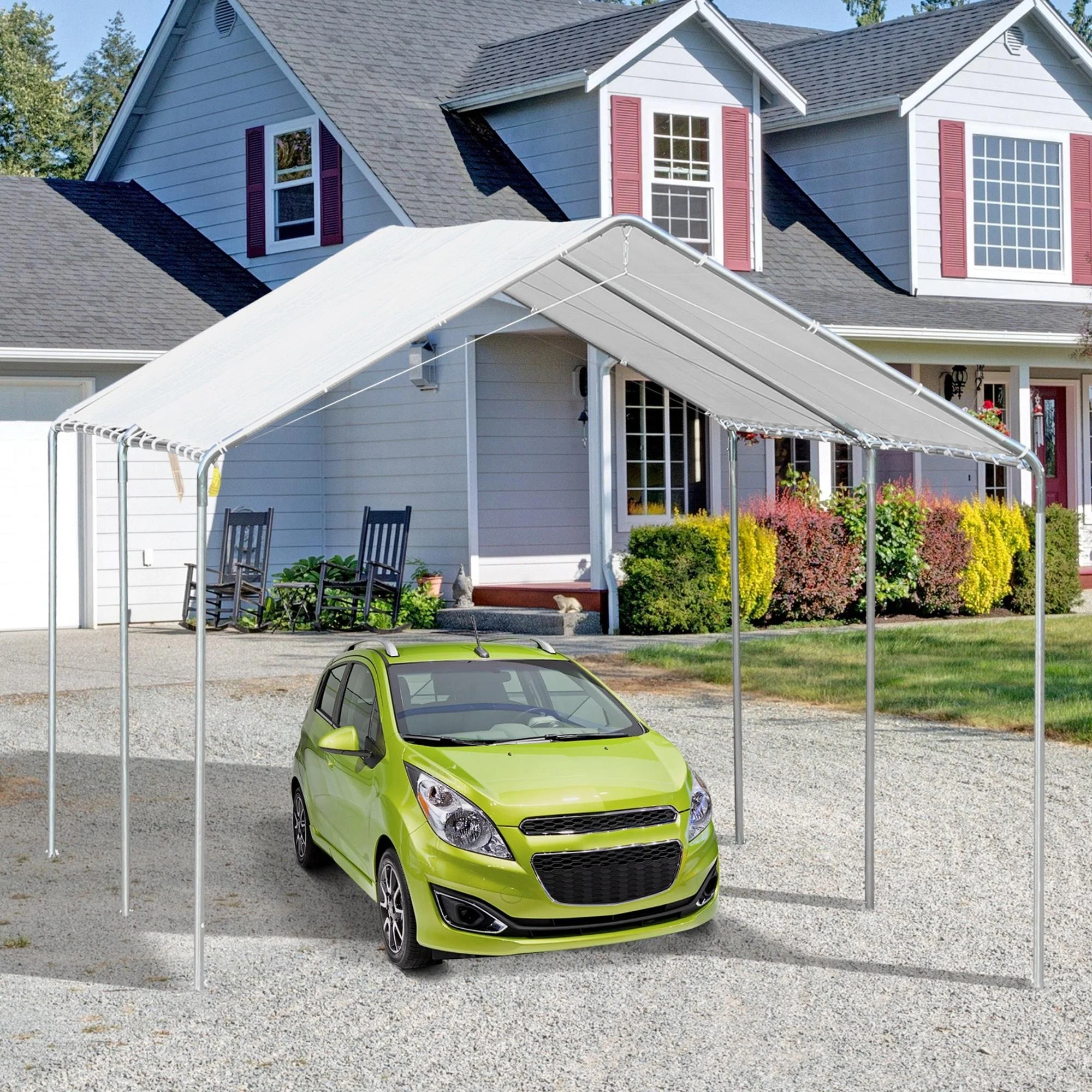 10' x 20' Car Canopy with Reinforced Steel Cables & Anchor Kit, White - Image 4