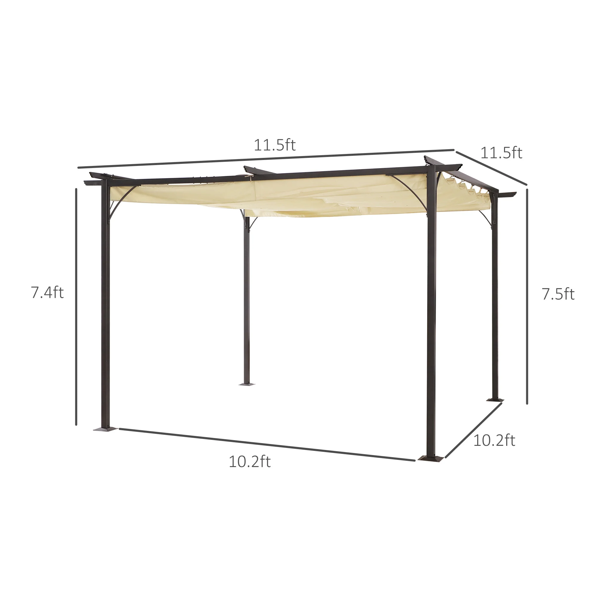 11.5'x11.5' Retractable Metal Pergola Canopy Shade for Patio, Backyard & Grill, Beige - Image 5