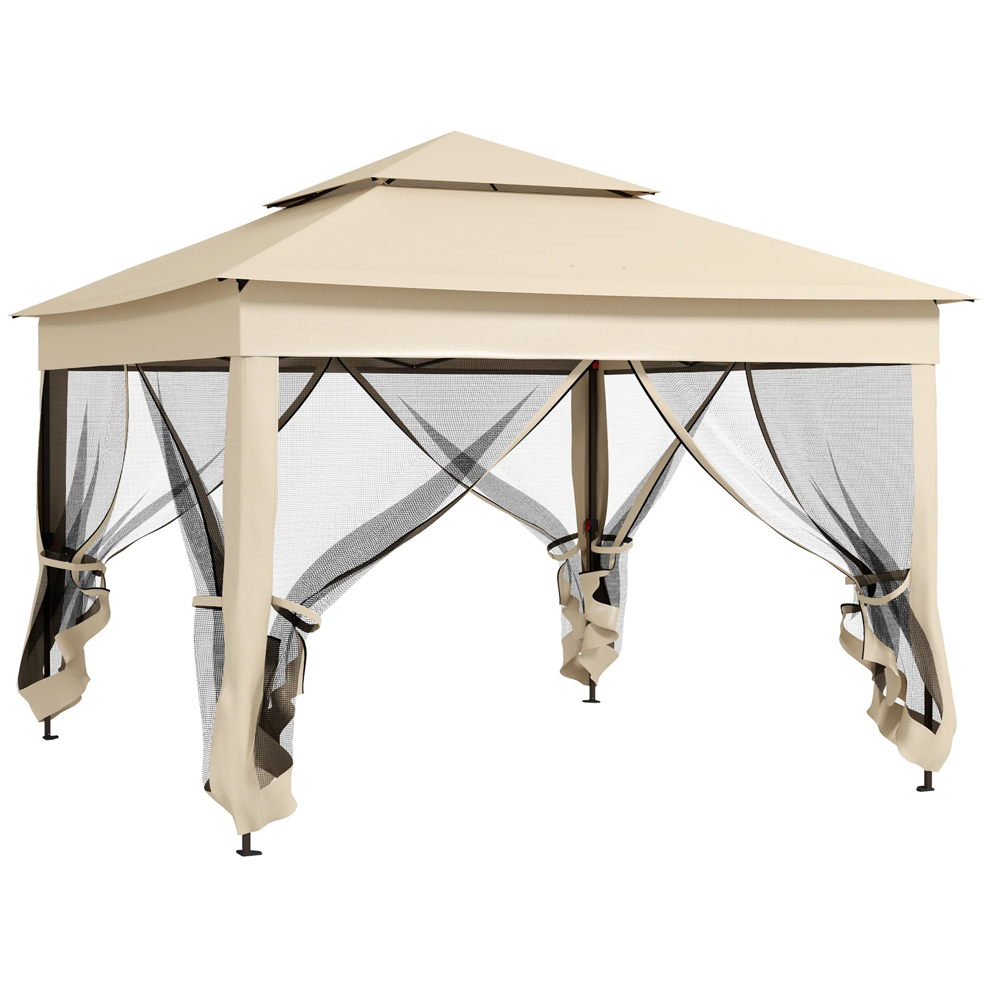 11'x11' Pop-Up Gazebo Shelter with Zipper Netting & Carry Bag, Beige - Image 12