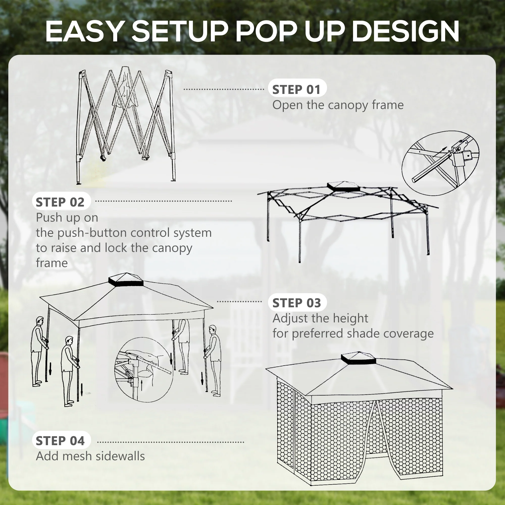 11' x 11' Pop-Up Canopy Gazebo with Zippered Netting and Carry Bag, Khaki - Image 7