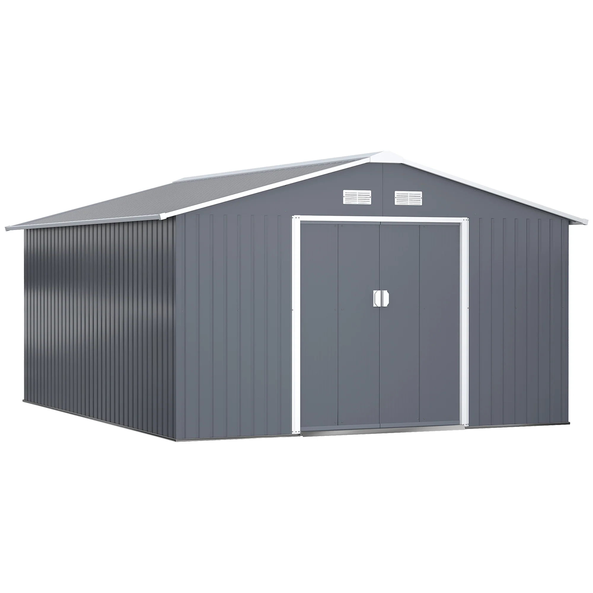 EverBase 11' x 13' Outdoor Storage Shed with Double Lockable Door & Air Vents, Dark Gray