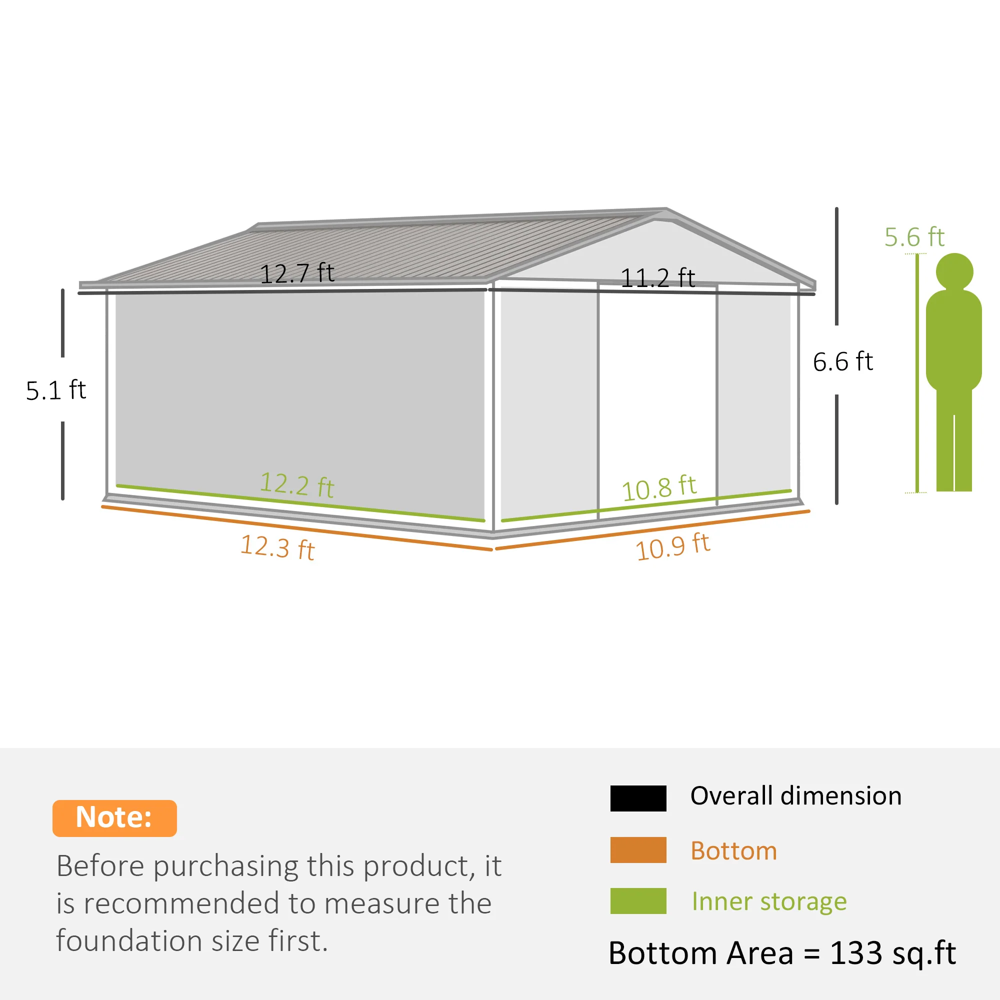 EverBase 11' x 13' Outdoor Storage Shed with Double Lockable Door & Air Vents, Brown - Image 5
