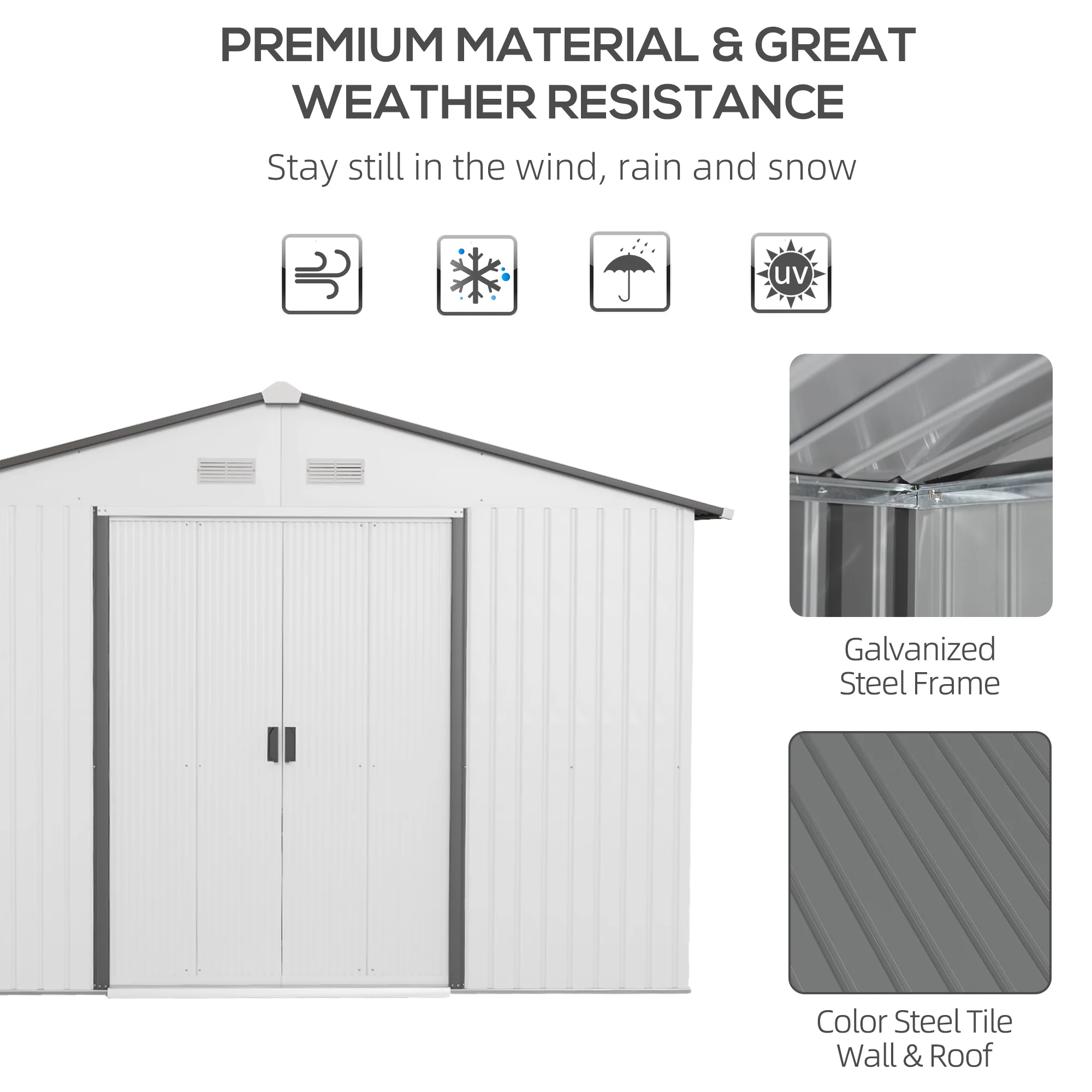 11' x 9' Outdoor Storage Shed, Garden Tool Metal Shed with Foundation Kit, Double Lockable Door, Air Vents and Sloping Roof, for Backyard, Patio, Lawn, Silver - Image 6