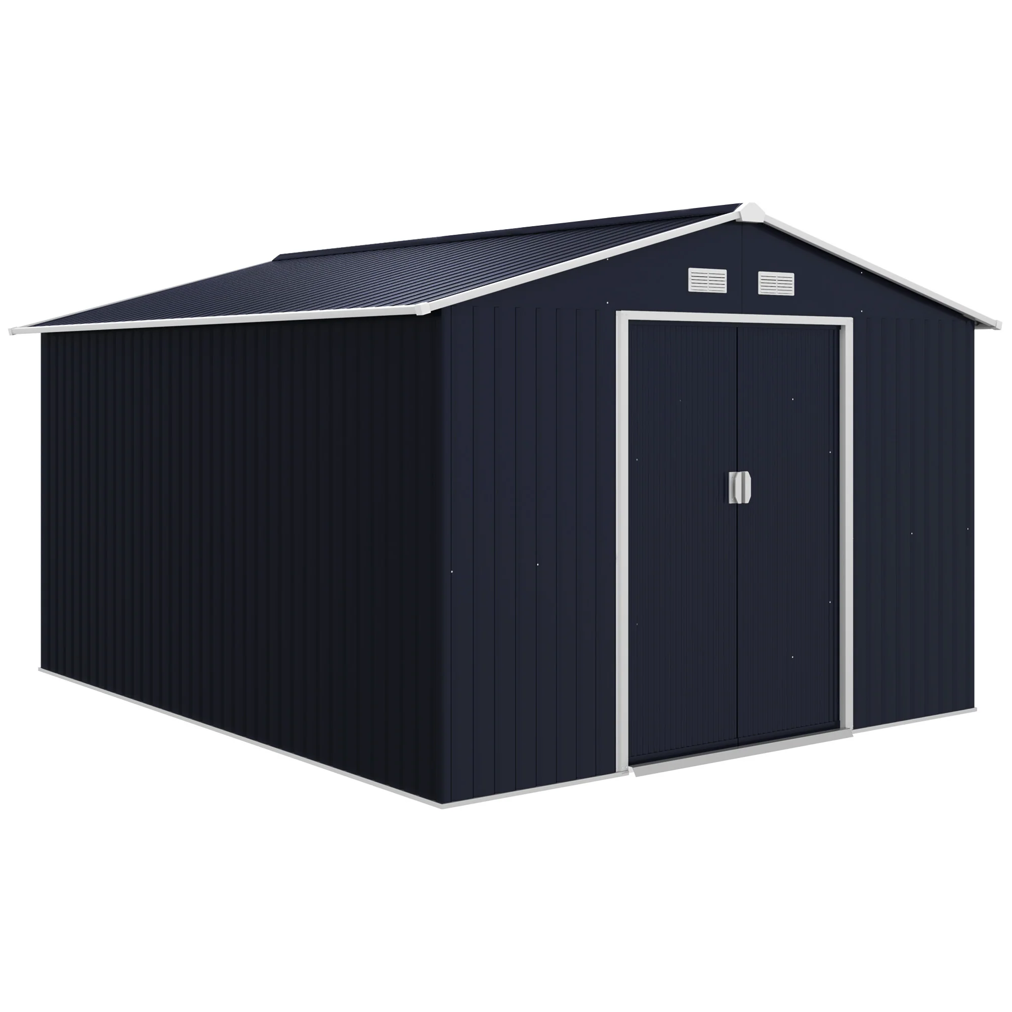 11' x 9' Outdoor Storage Shed, Garden Tool Metal Shed with Foundation Kit, Double Lockable Door, Air Vents and Sloping Roof, for Backyard, Patio, Lawn, Dark Gray - Image 12