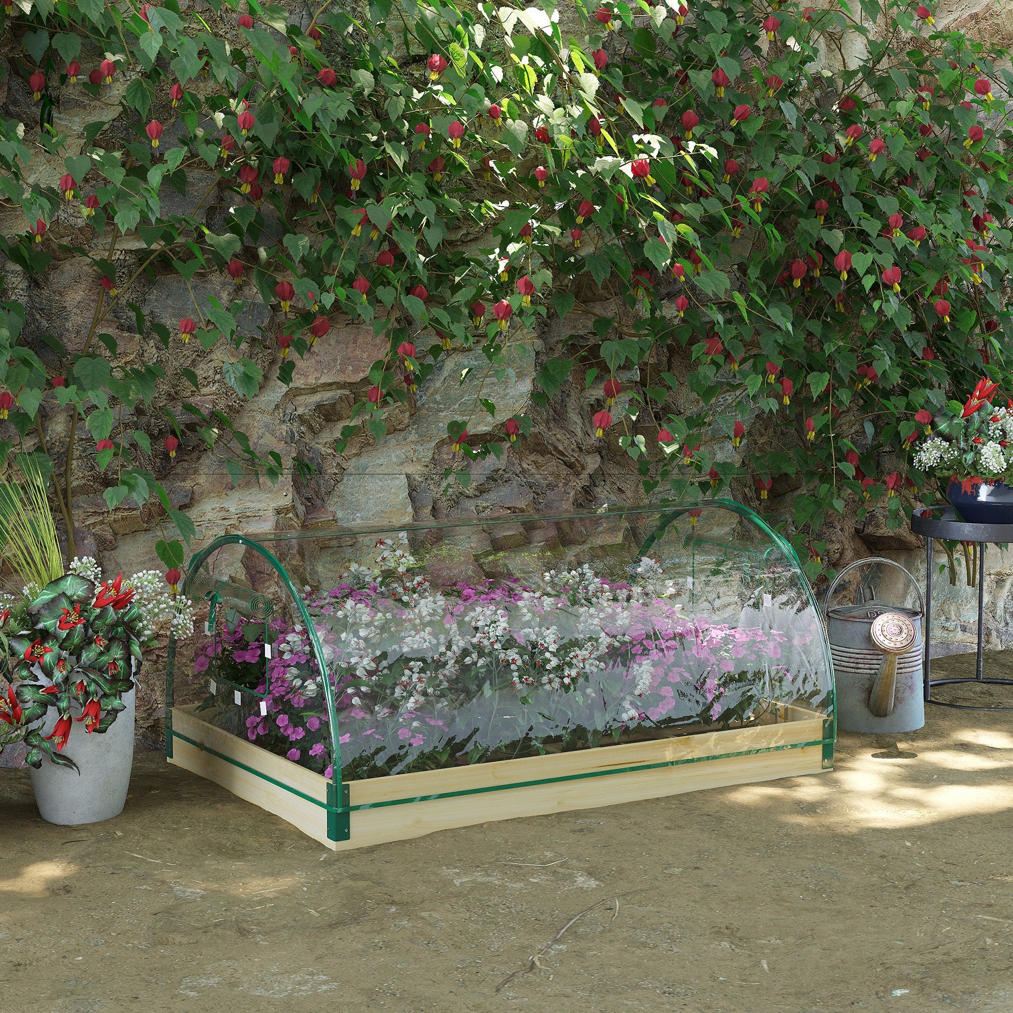 12 Pockets Raised Garden Bed with Greenhouse and Roll Up Windows, Wooden Planter Box Kit with Cover, Dual Use for Vegetables, Flowers, 4' x 3' x 2' - Image 3