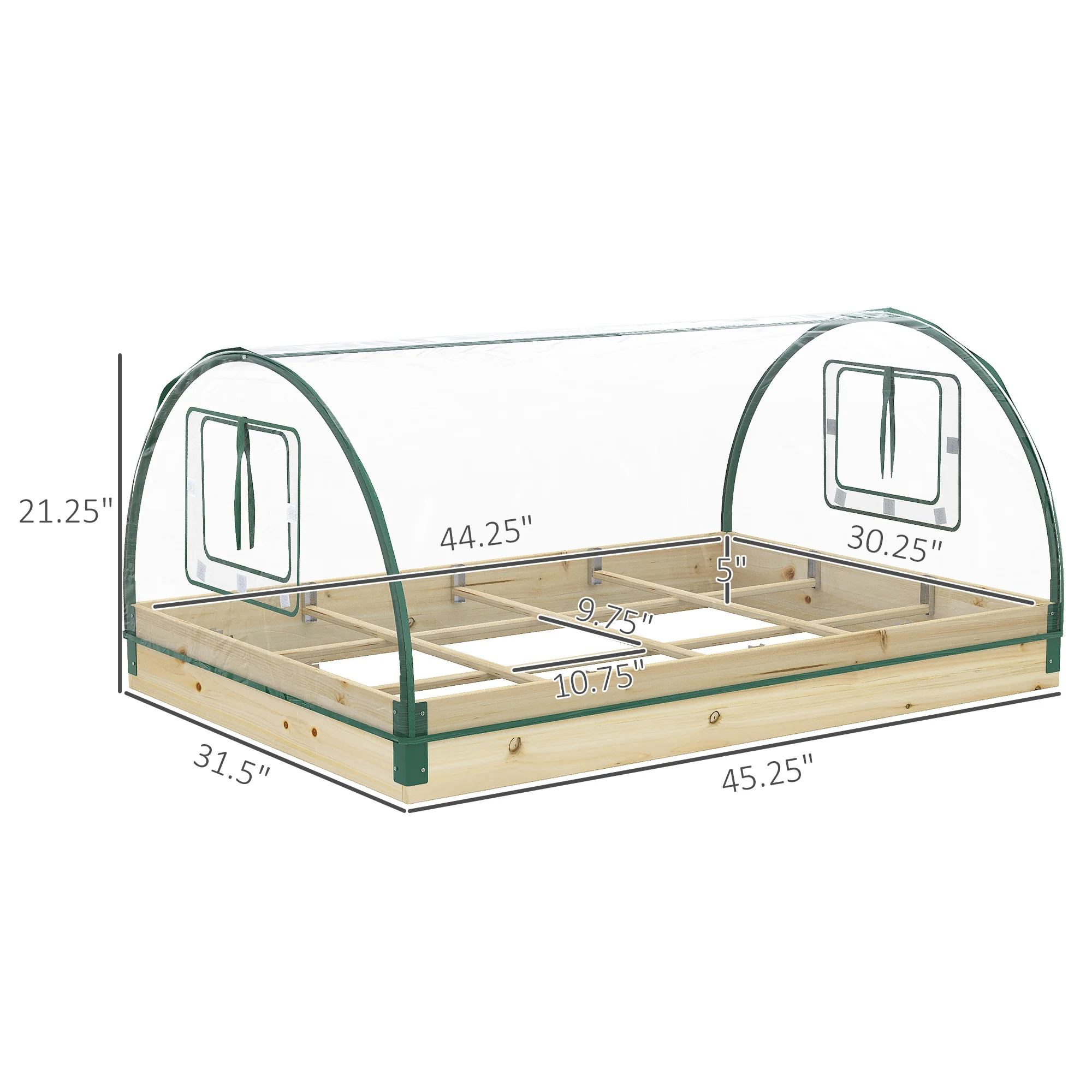 12 Pockets Raised Garden Bed with Greenhouse and Roll Up Windows, Wooden Planter Box Kit with Cover, Dual Use for Vegetables, Flowers, 4' x 3' x 2' - Image 5