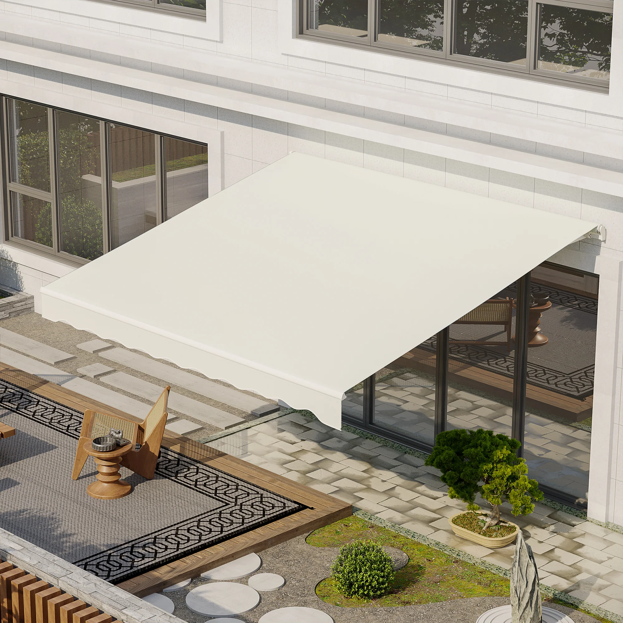 12' x 10' Retractable Electric Awning with Remote, Manual Crank & UV Protection, Cream White - Image 3