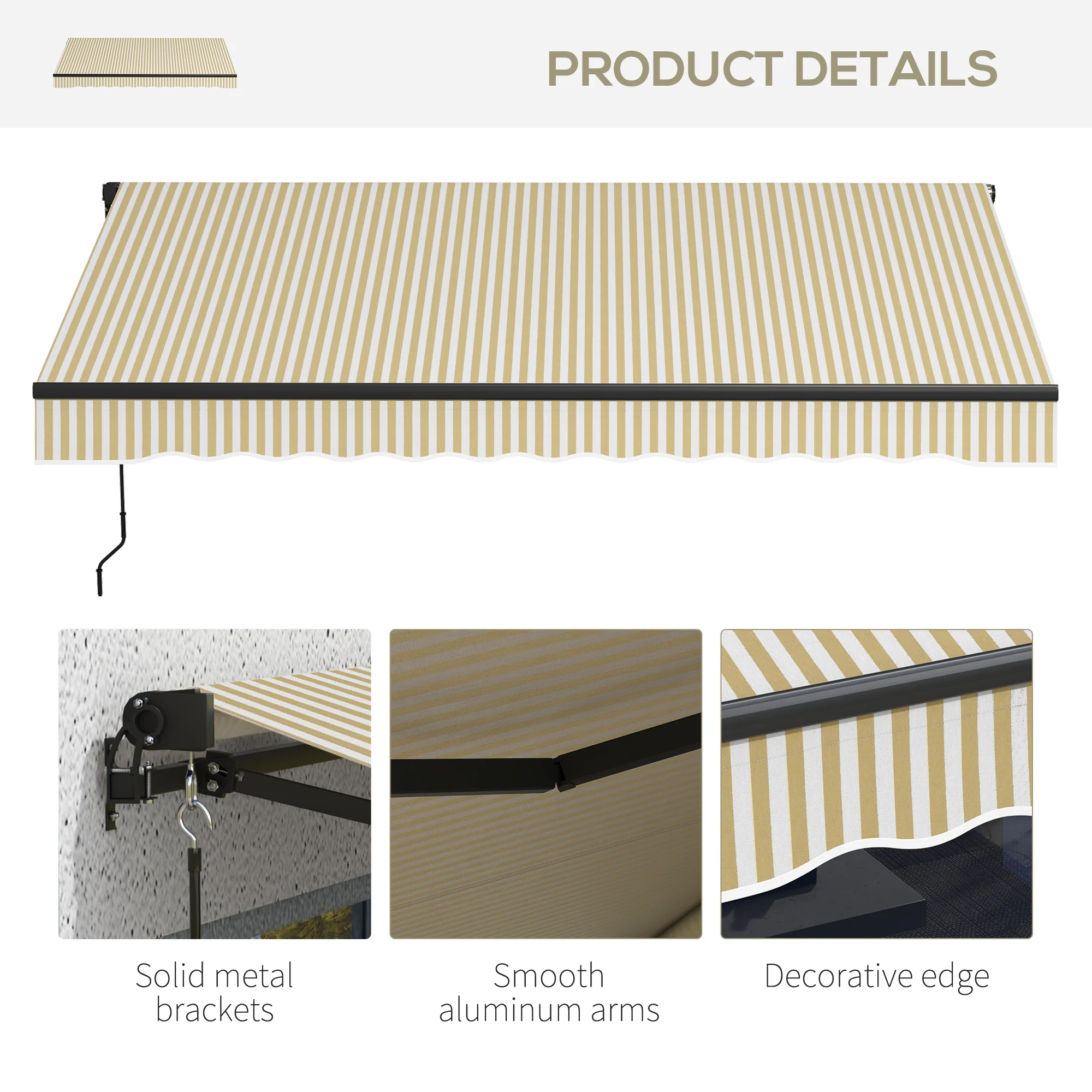 12' x 10' Retractable Awning UV-Resistant 280gsm Sunshade, Beige & White - Image 10