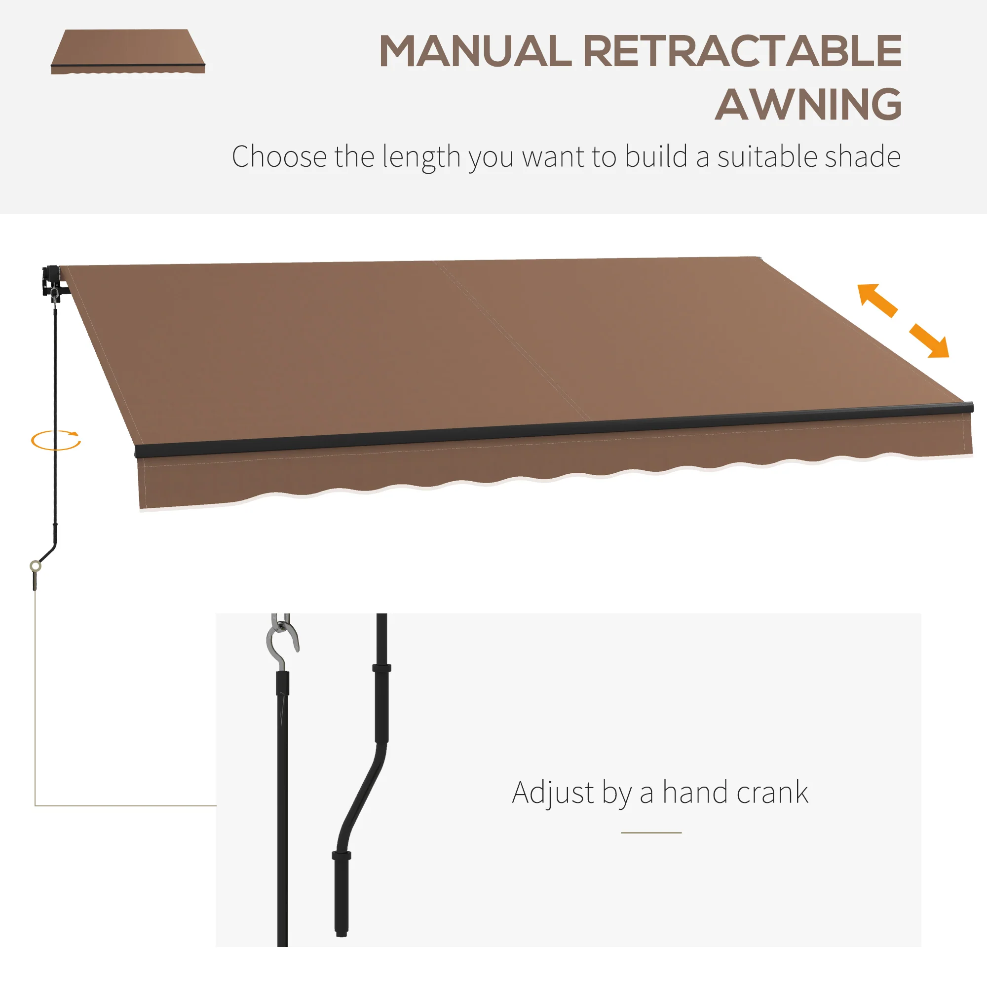 12' x 10' Retractable Awning, 280gsm UV Resistant Sunshade Shelter, Coffee - Image 6