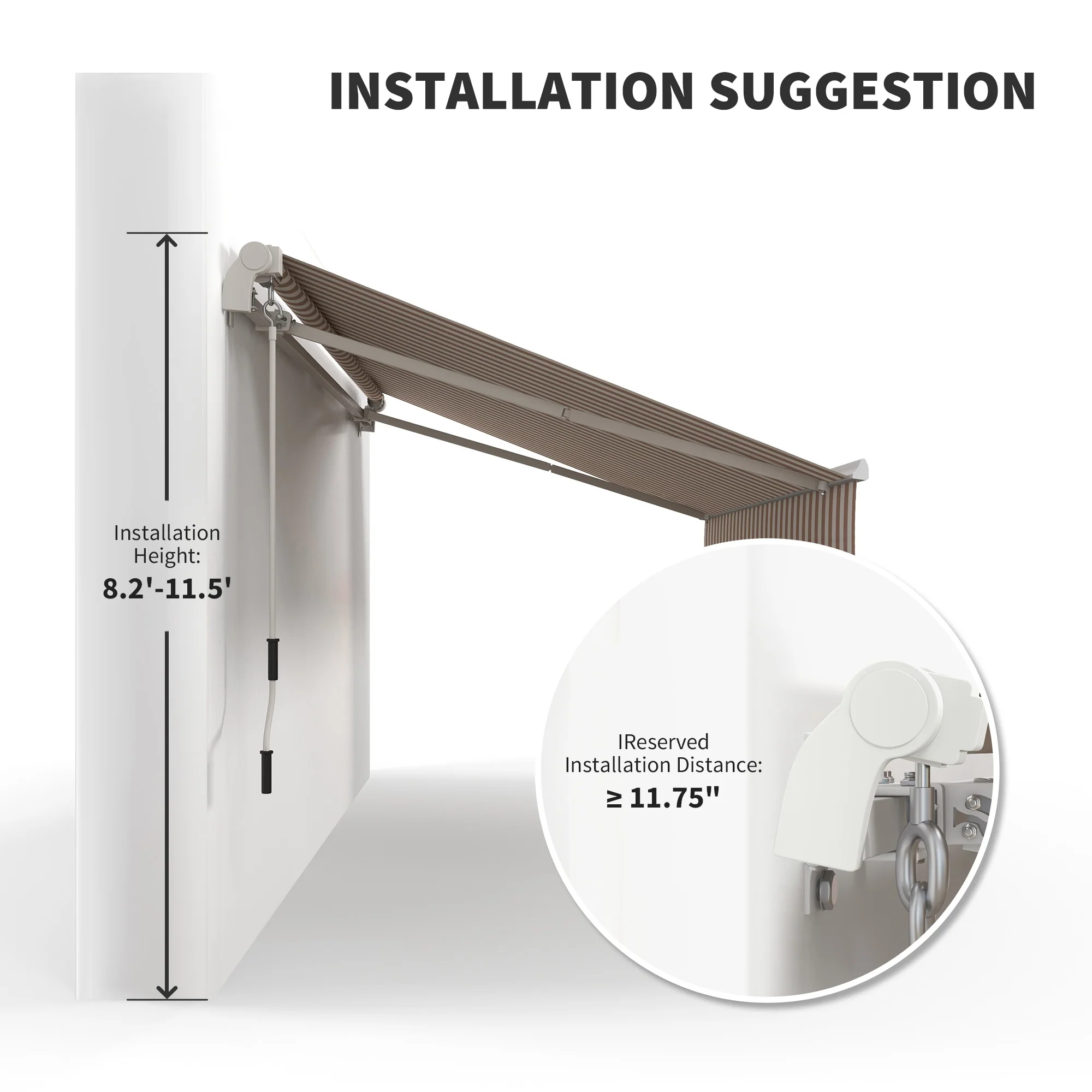 12' x 10' Retractable Awning with Manual Crank, UV/Water-Resistant, Beige/White - Image 9