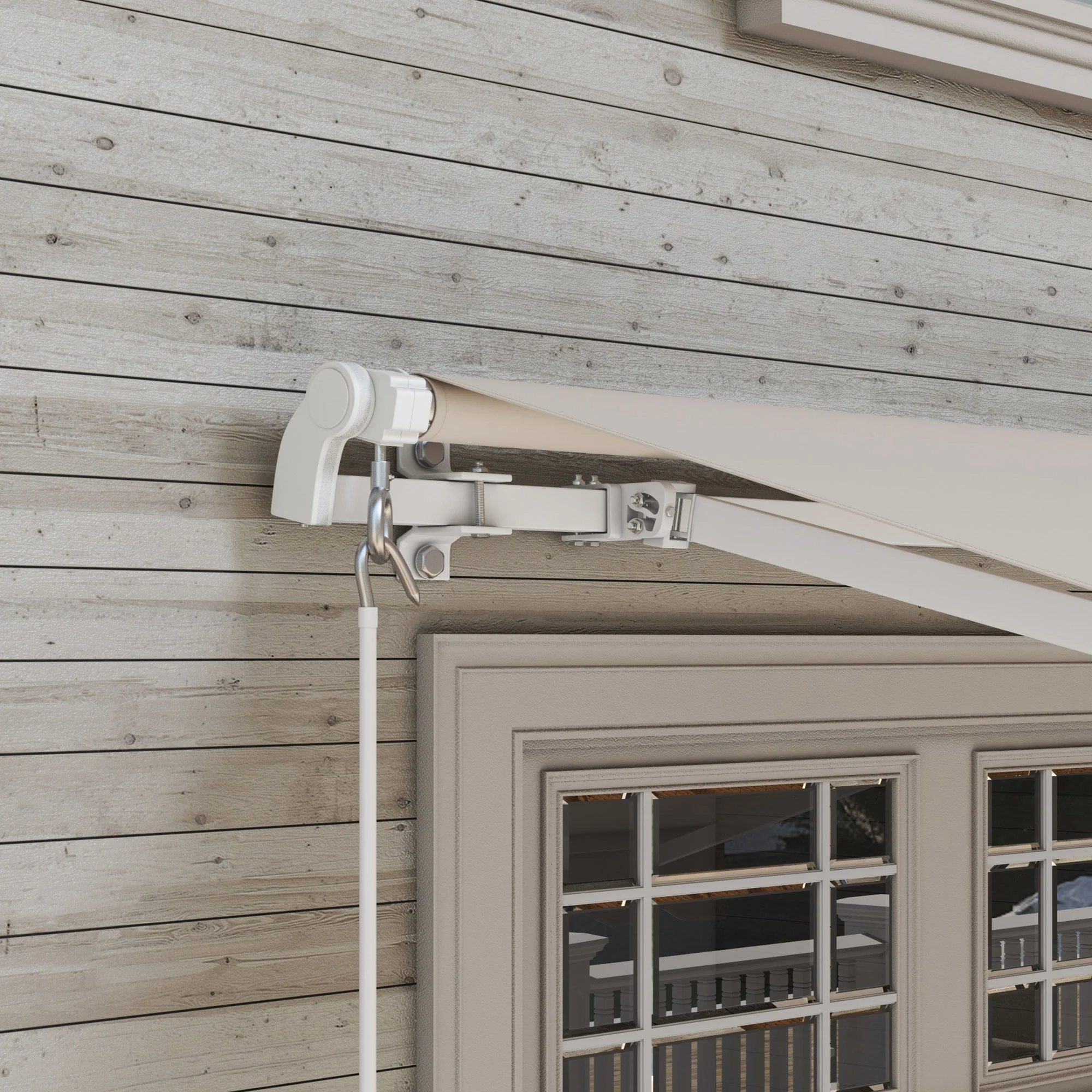 12' x 10' Retractable Patio Awning with Manual Crank, UV/Water-Resistant Fabric, Cream White - Image 10