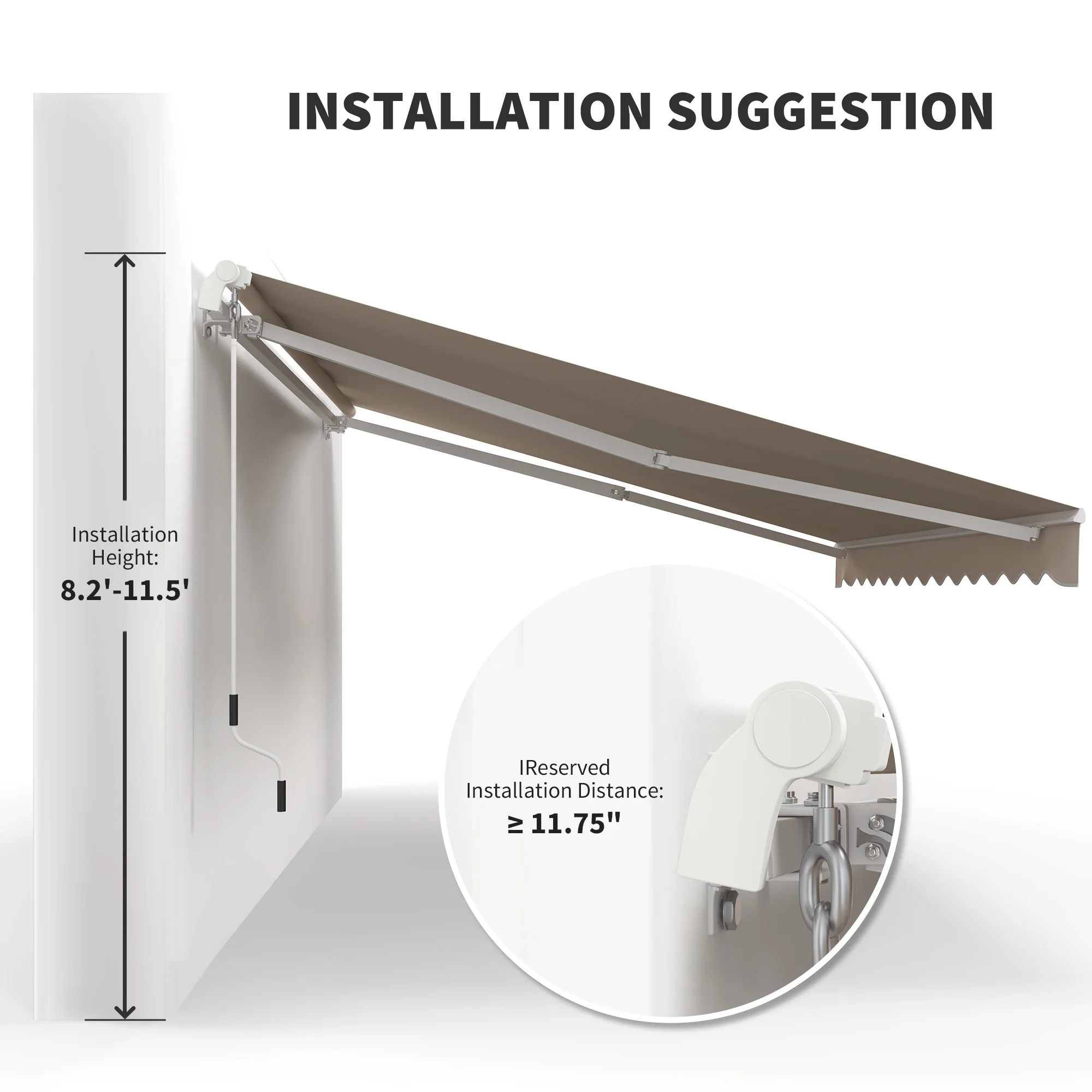 12' x 10' Retractable Patio Awning with Manual Crank, UV/Water-Resistant Fabric, Cream White - Image 9