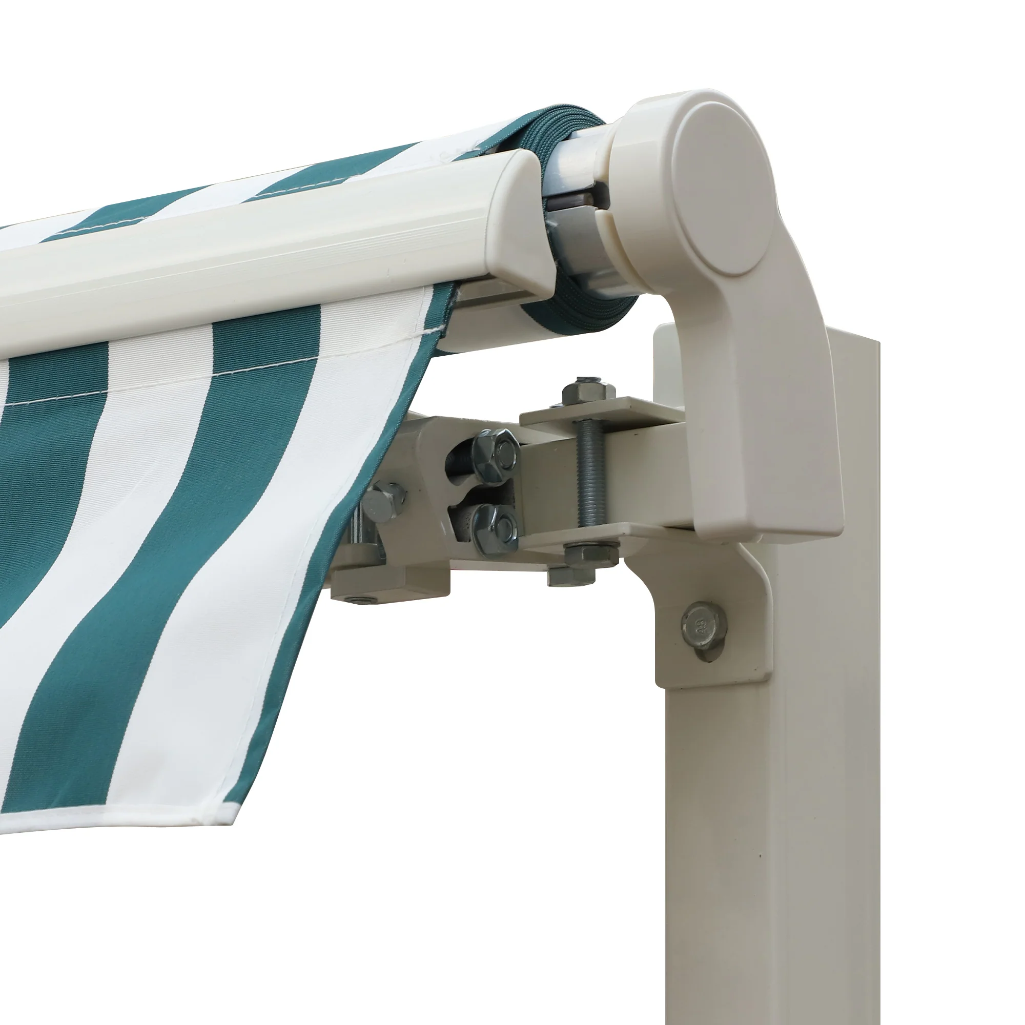 12' x 10' Retractable Awning with Manual Crank, UV/Water-Resistant Fabric, Green/White - Image 10
