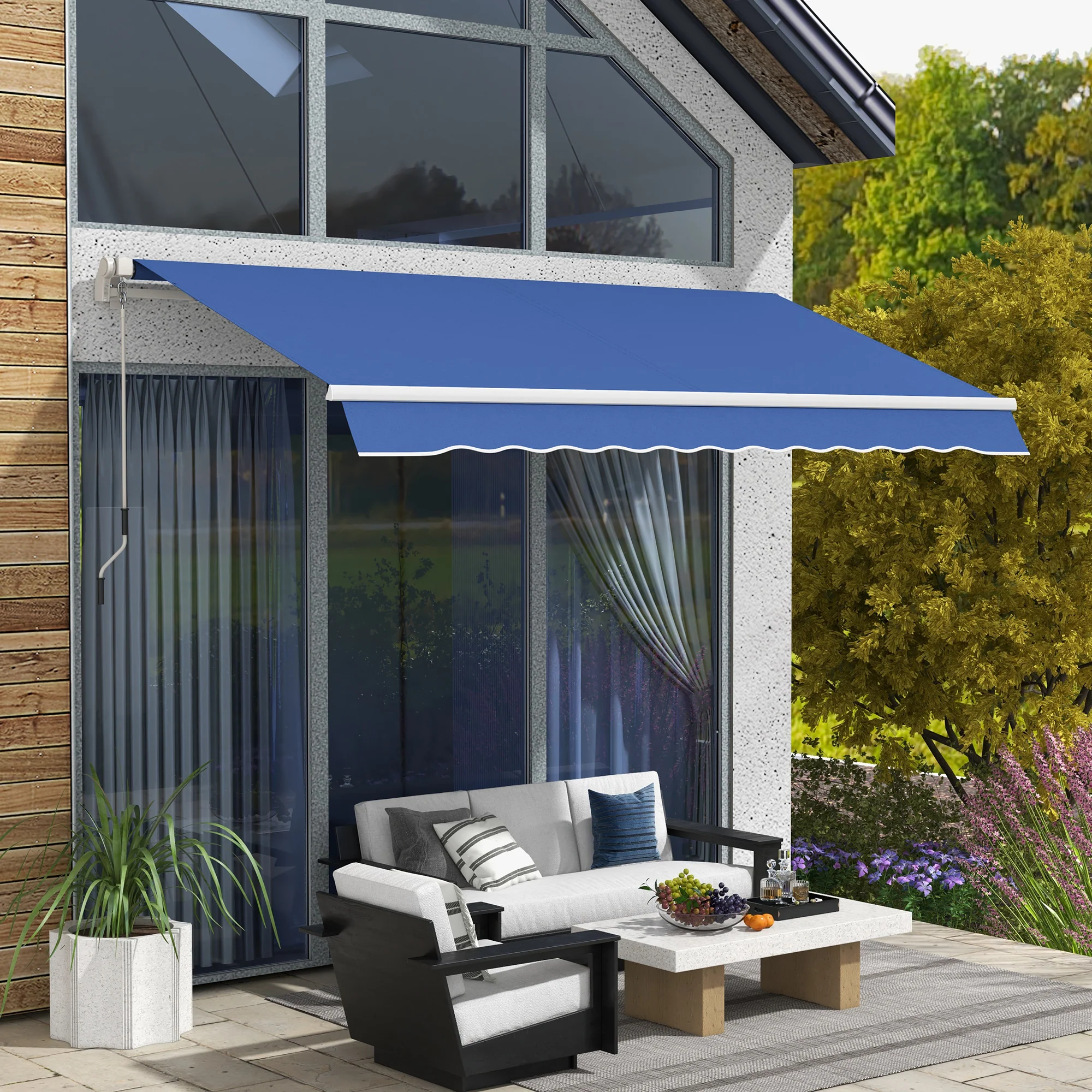 12' x 10' Retractable Awning, Manual Adjustable Sunshade Shelter, Dark Blue - Image 3
