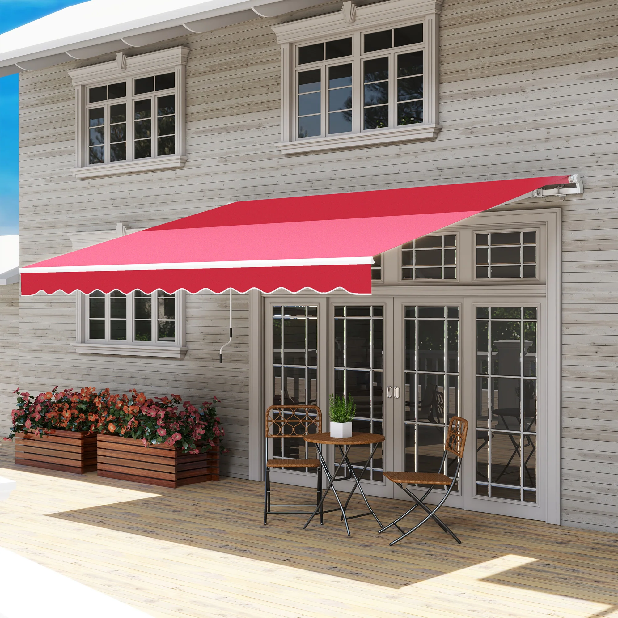 12' x 10' Manual Retractable Awning, Adjustable & Versatile, Wine Red - Image 4