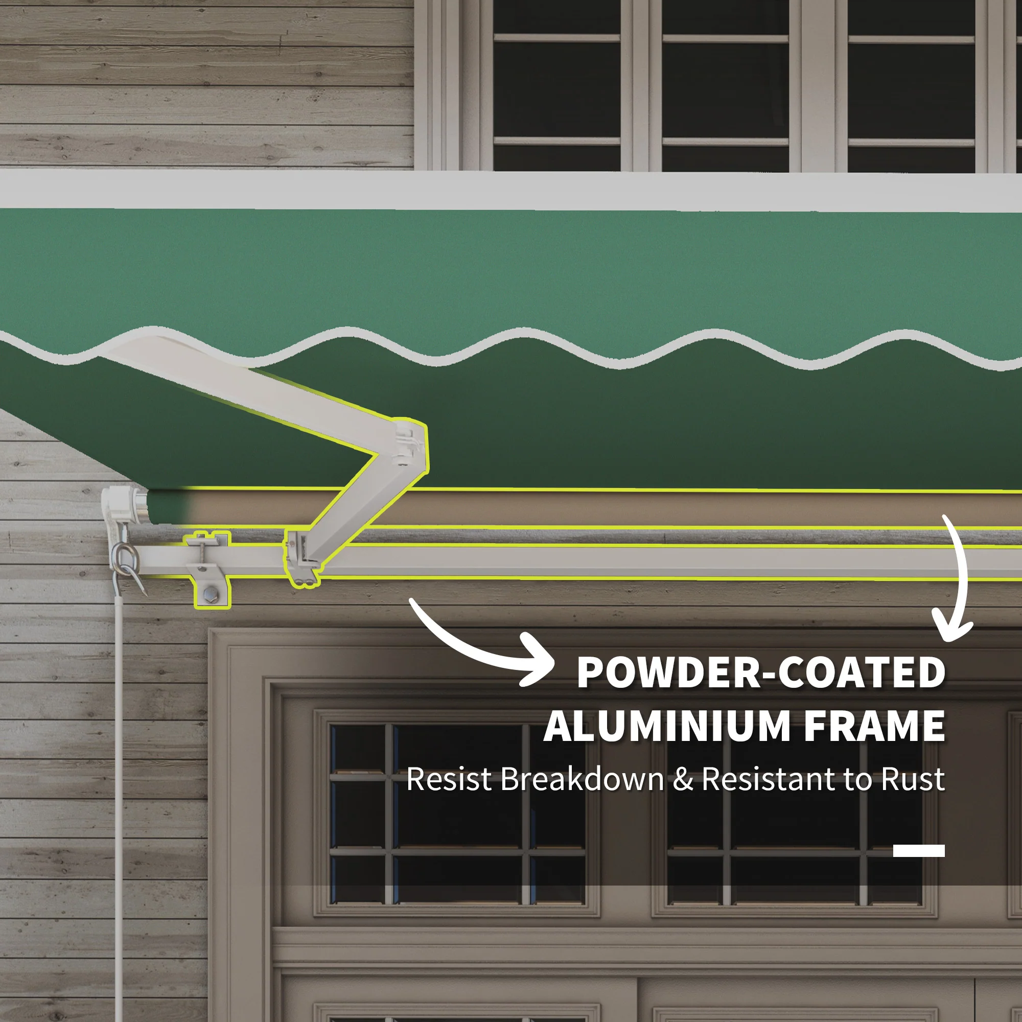 12' x 10' Retractable Patio Awning with Manual Crank, 280g/m? UV & Water-Resistant Fabric, Green - Image 8