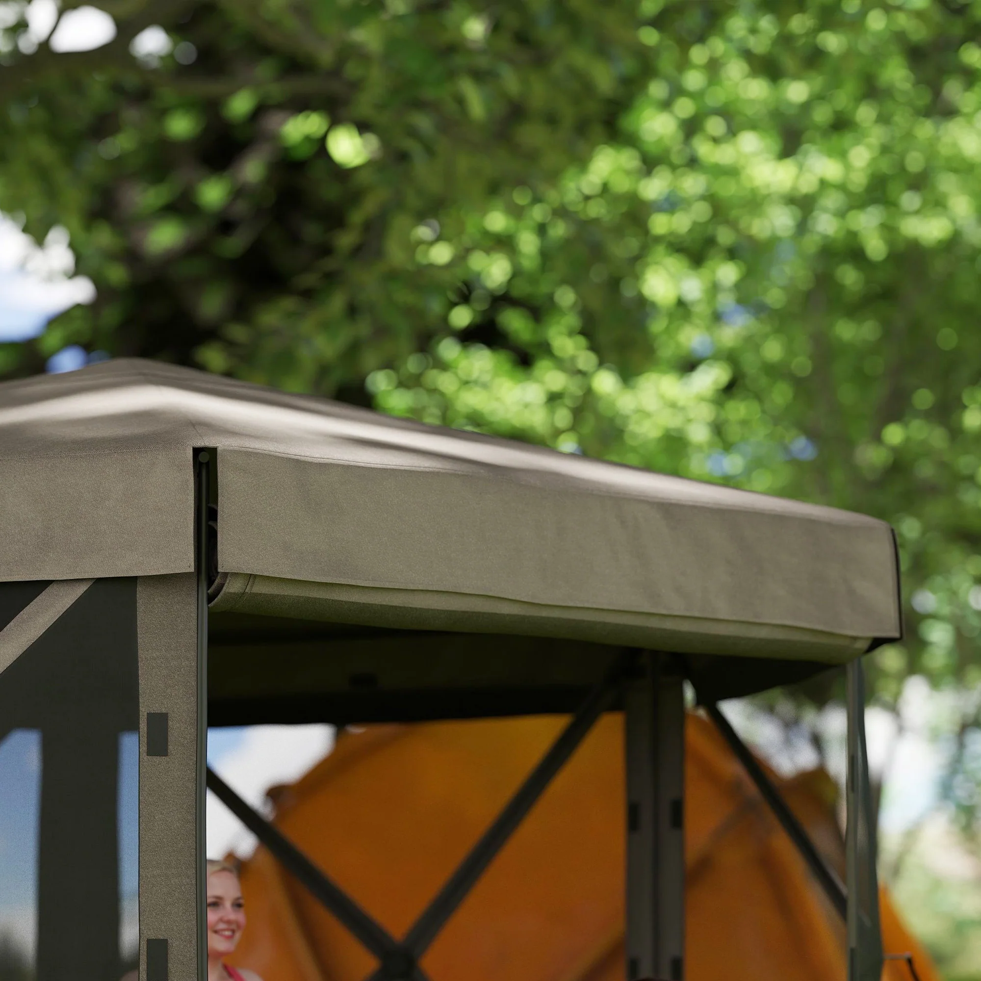 12' x 12' Hexagonal Gazebo Canopy Tent with 5 Sidewalls & Carry Bag, Brown - Image 10