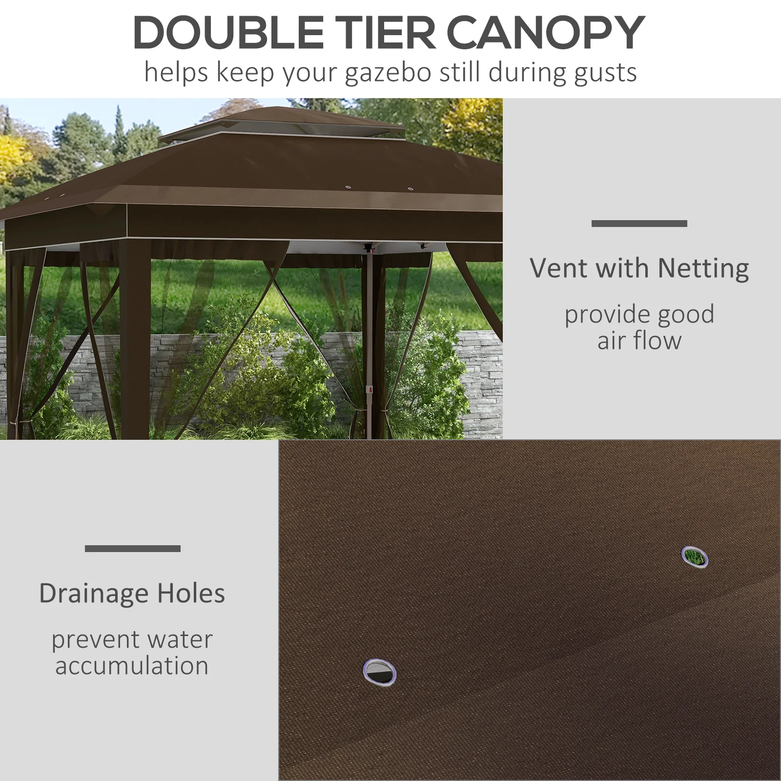 12' x 12' Pop-Up Canopy Tent with Netting & Carry Bag, Instant Shelter, 137 sq.ft Shade, Dark Brown - Image 10