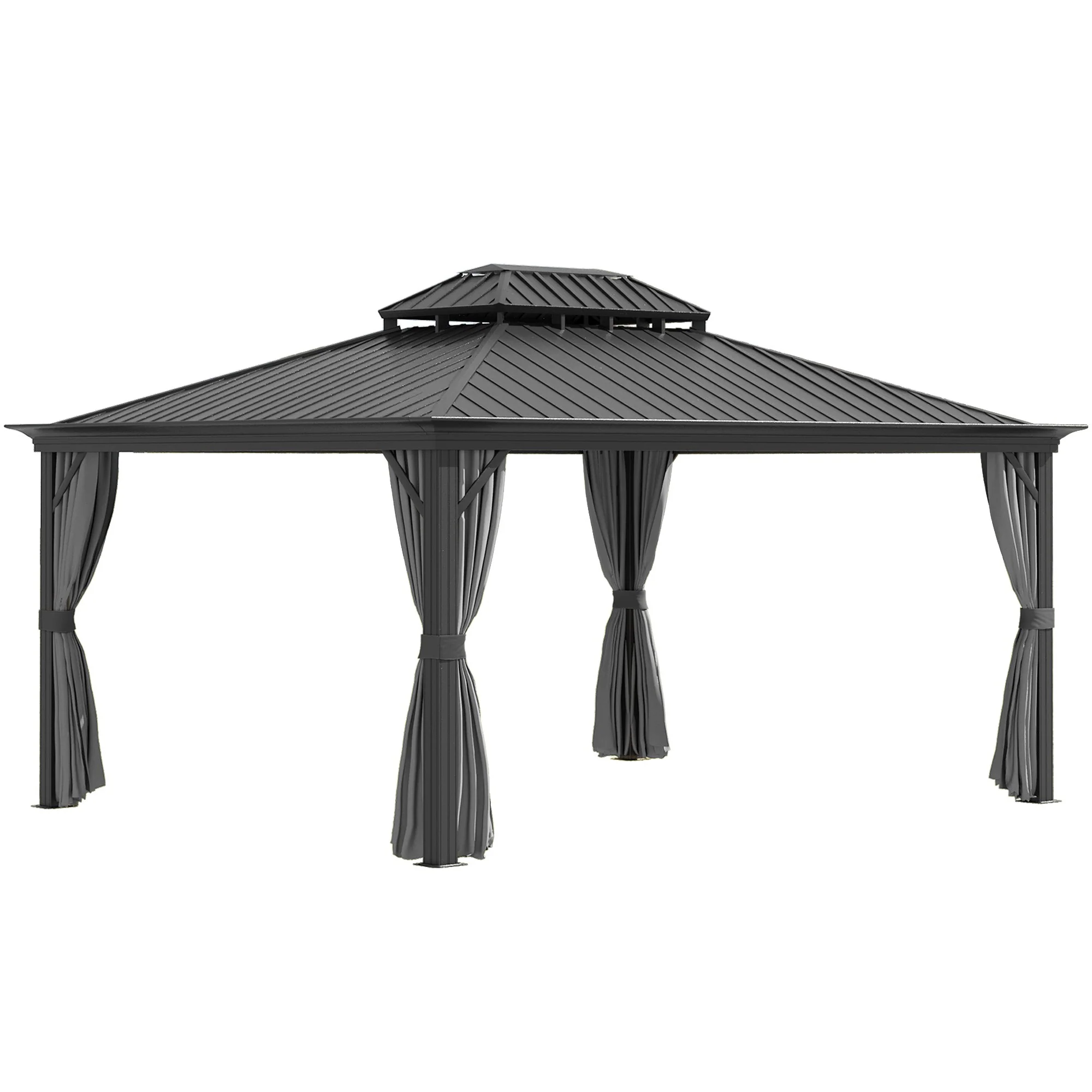 12' x 16' Hardtop Gazebo with Metal Double Roof, Aluminum Frame & Curtains, Gray - Image 12