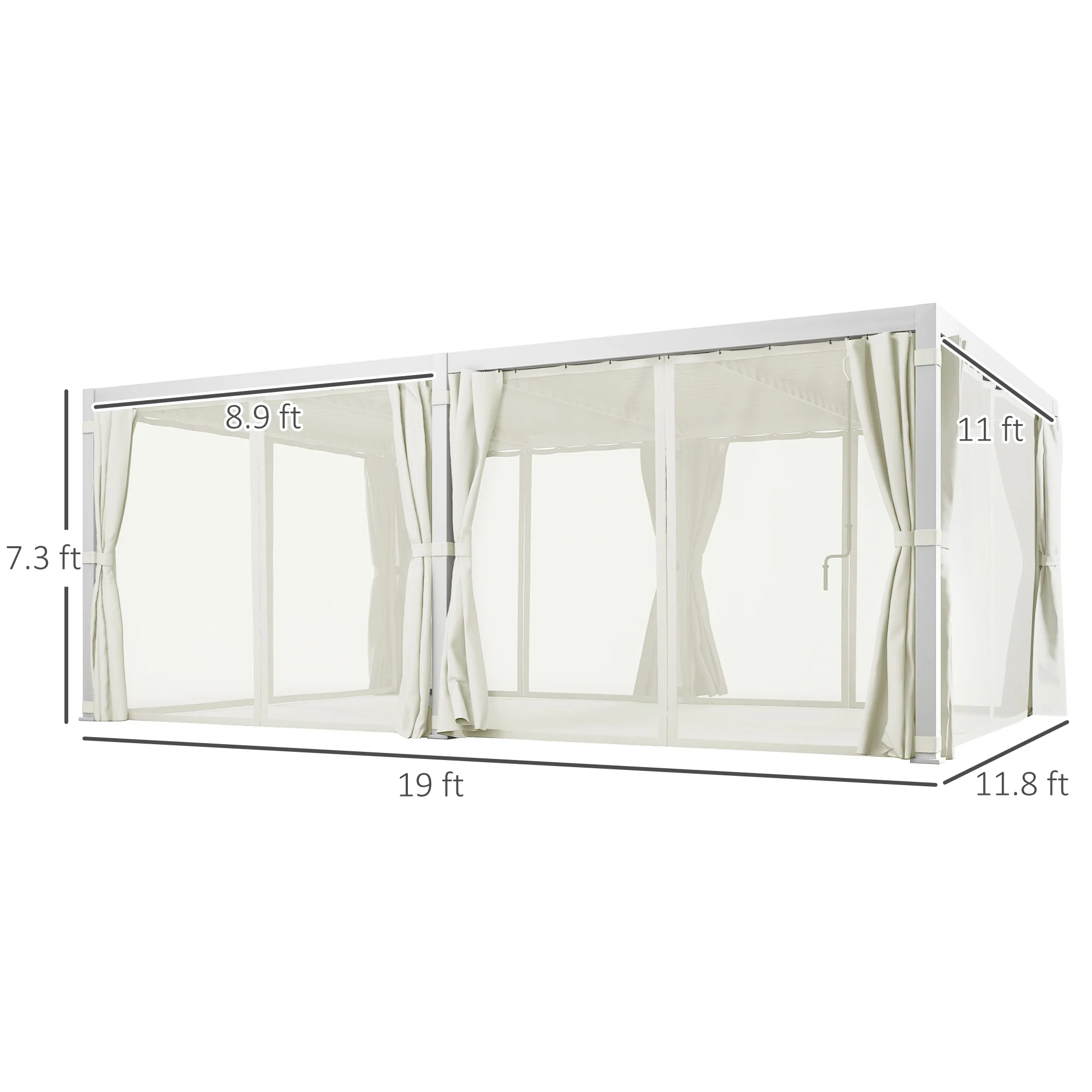 12' x 19' Pergola with Adjustable Louvered, Outdoor Pergola with Curtains and Netting, Cream White - Image 5