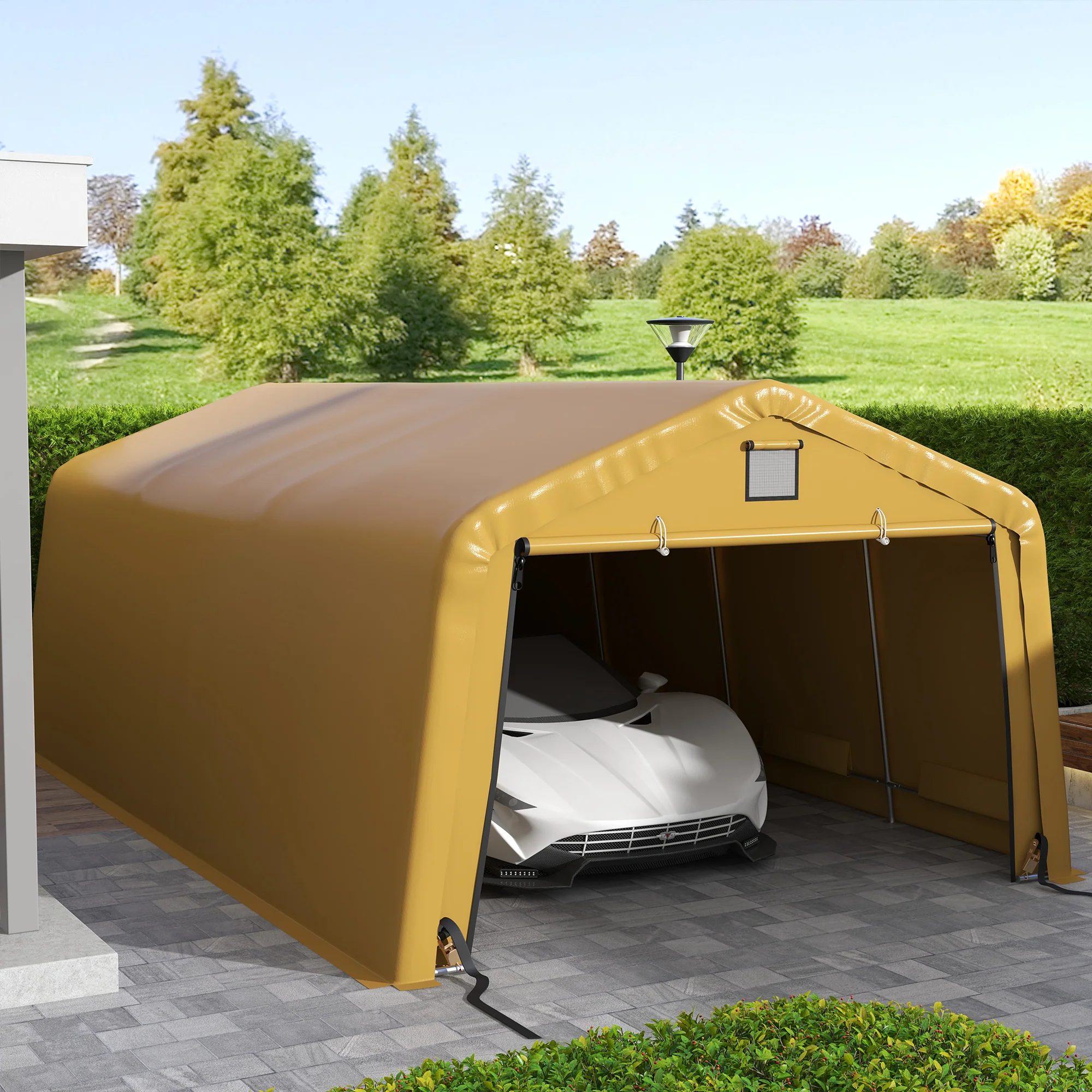 12' x 20' Portable Garage, Heavy Duty Carport, Ventilation Windows, Large Roll-up Door, Yellow - Image 4