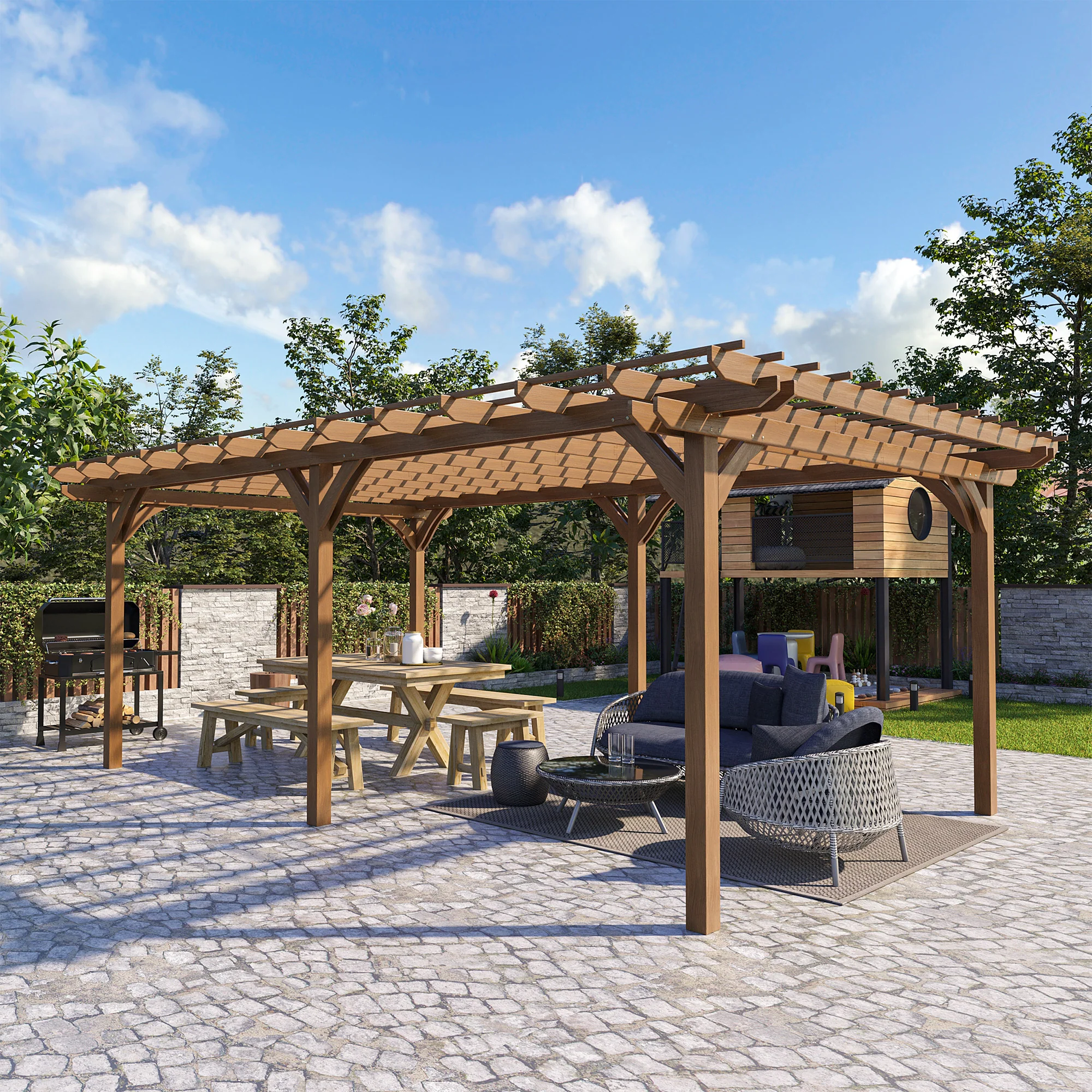 12' x 20' Wood Gazebo Pergola with Sturdy Structure for Climbing Plants, Garden & Patio - Image 4
