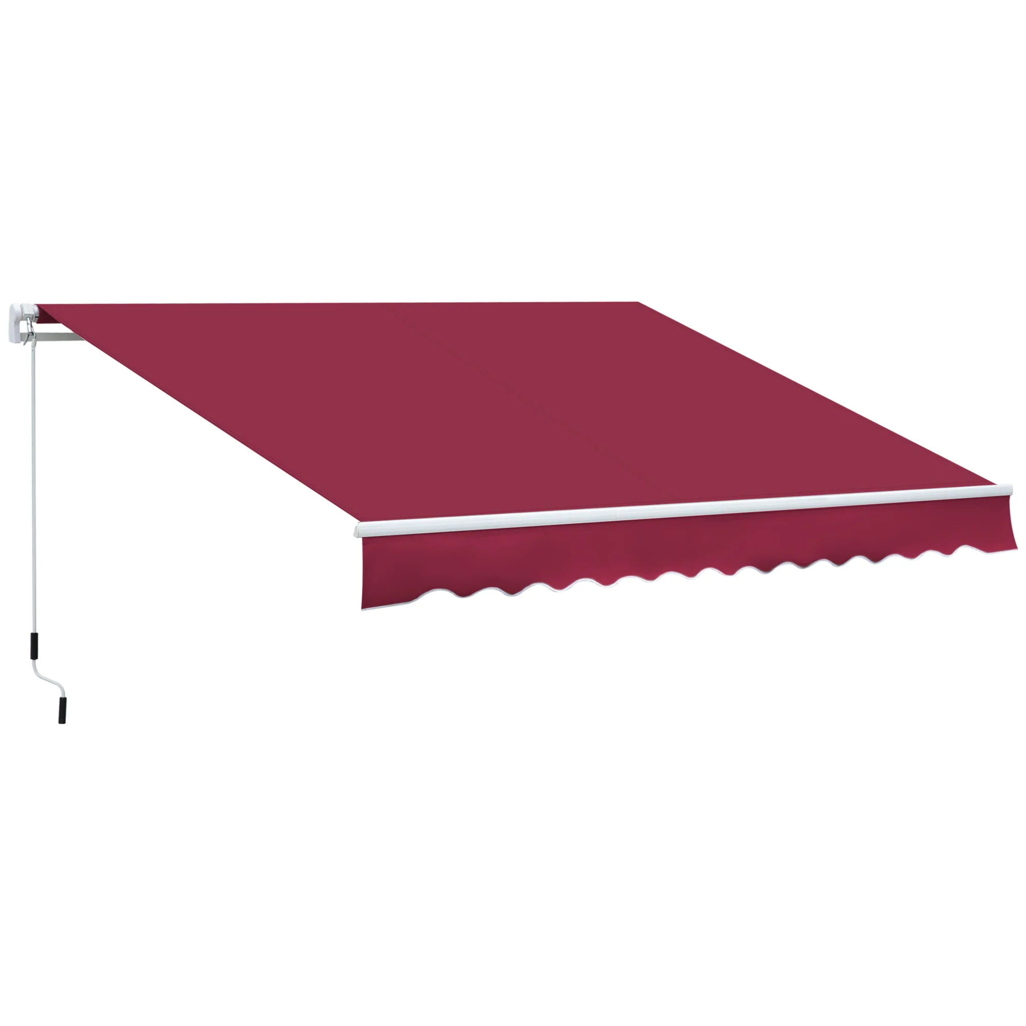 12' x 8' Retractable Patio Awning with Manual Crank Handle, Red Sun Shade Canopy