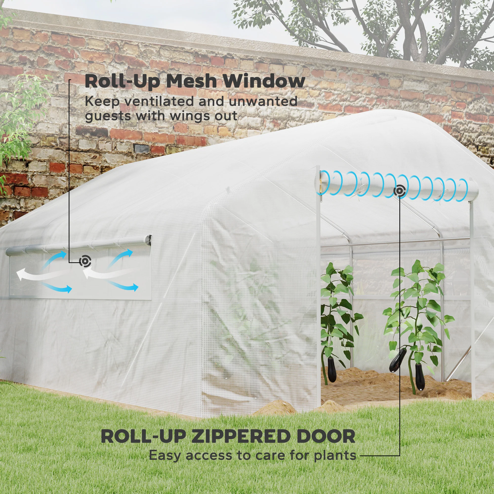 13' x 10' x 6.5' Large Walk-In Tunnel Green House with Upgraded Galvanized Steel Frame, White - Image 7