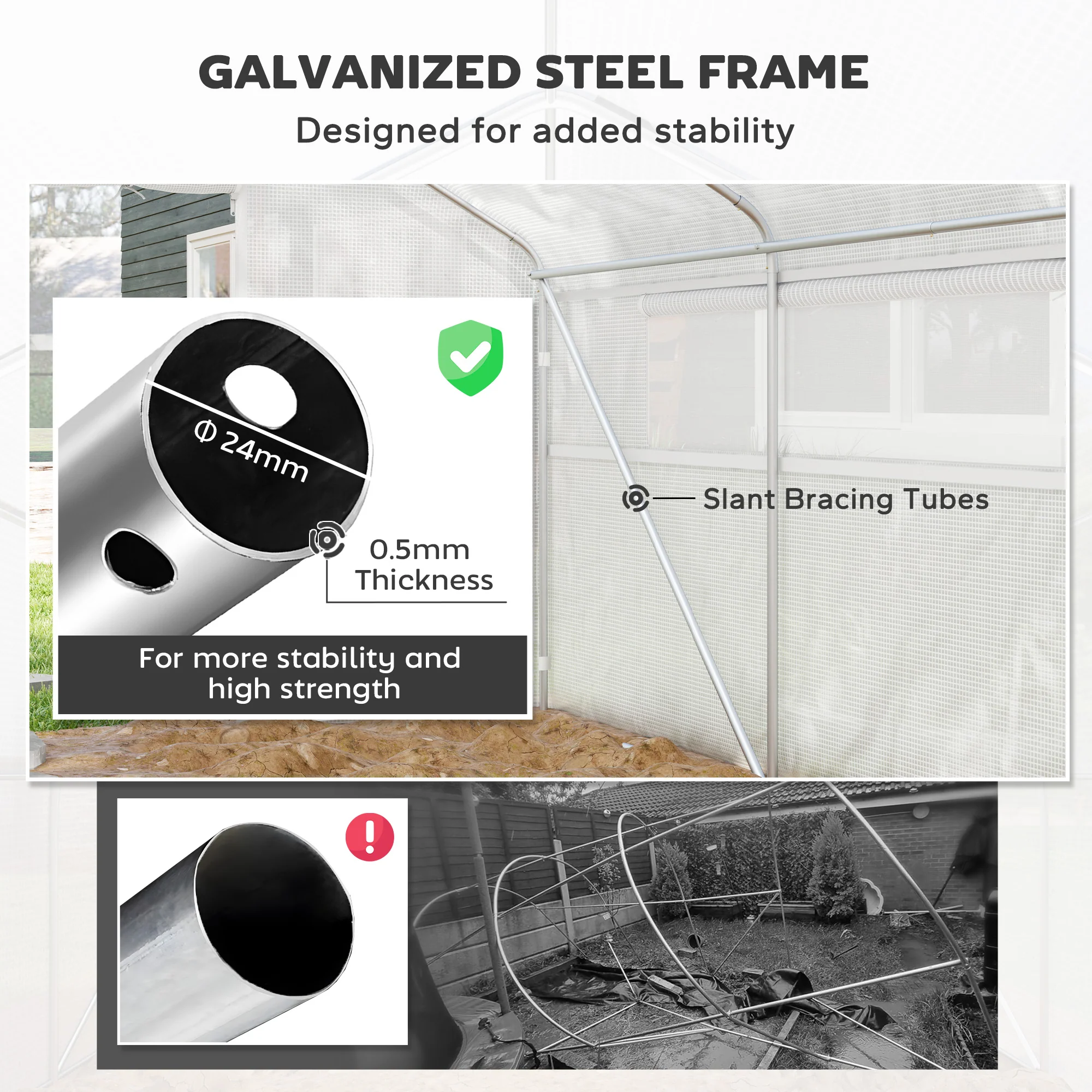 13' x 10' x 6.5' Large Walk-In Tunnel Green House with Upgraded Galvanized Steel Frame, White - Image 8