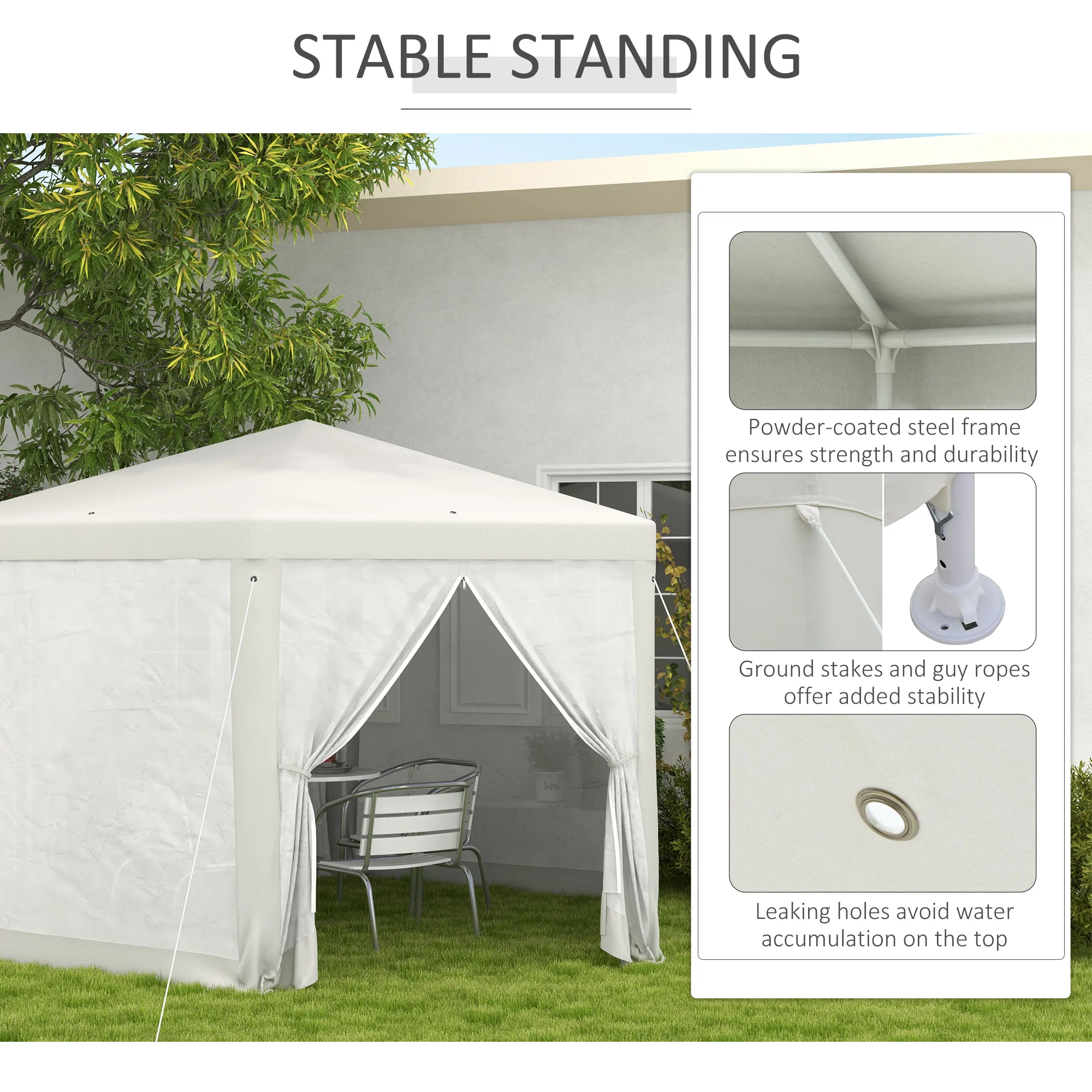 13' x 11' Hexagon Sun Shade Canopy with Protective Mesh Sidewalls, Ropes & Stakes, Cream - Image 8