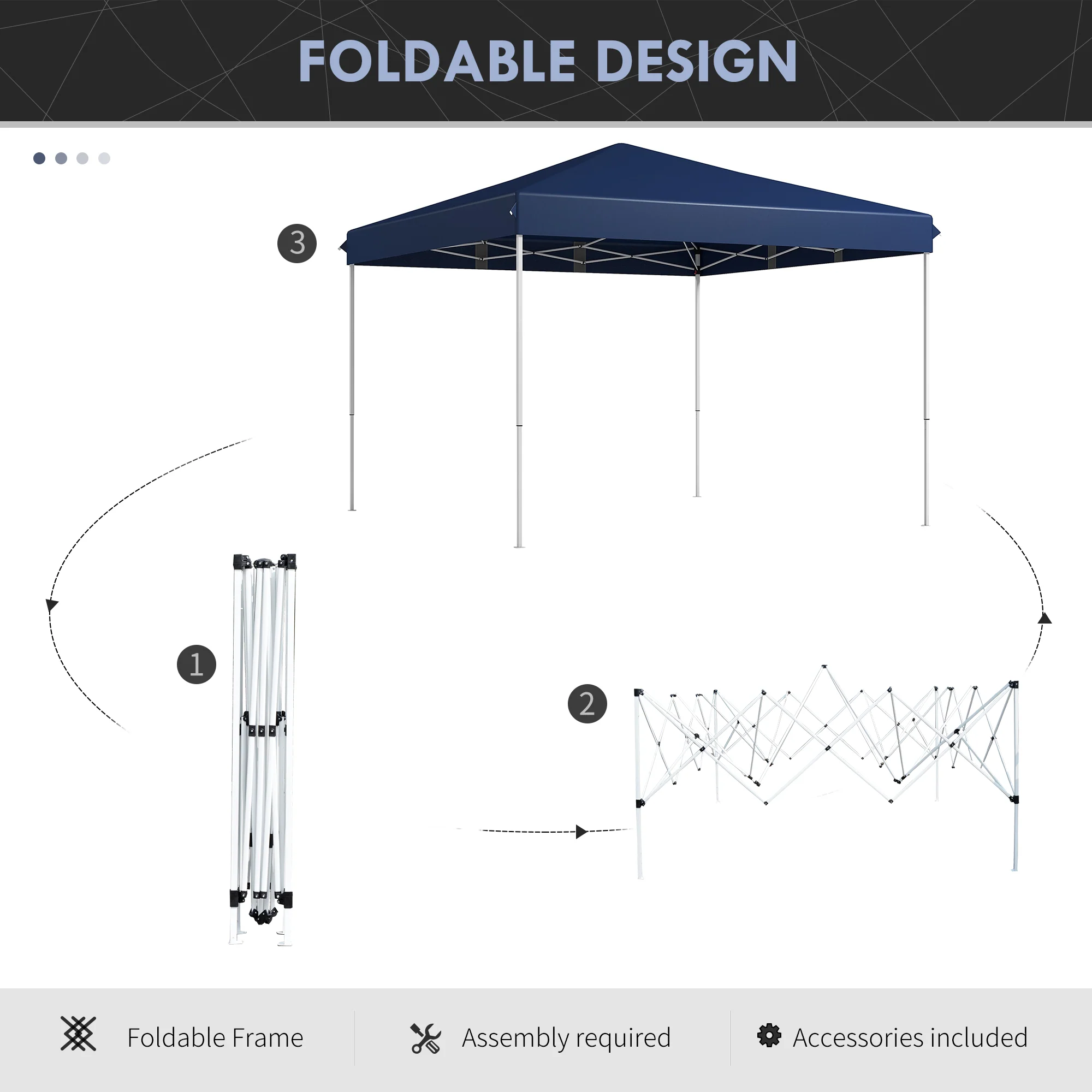 13' x 13' Pop Up Canopy Tent, Height Adjustable, Outdoor, Garden, Patio, Dark Blue - Image 6