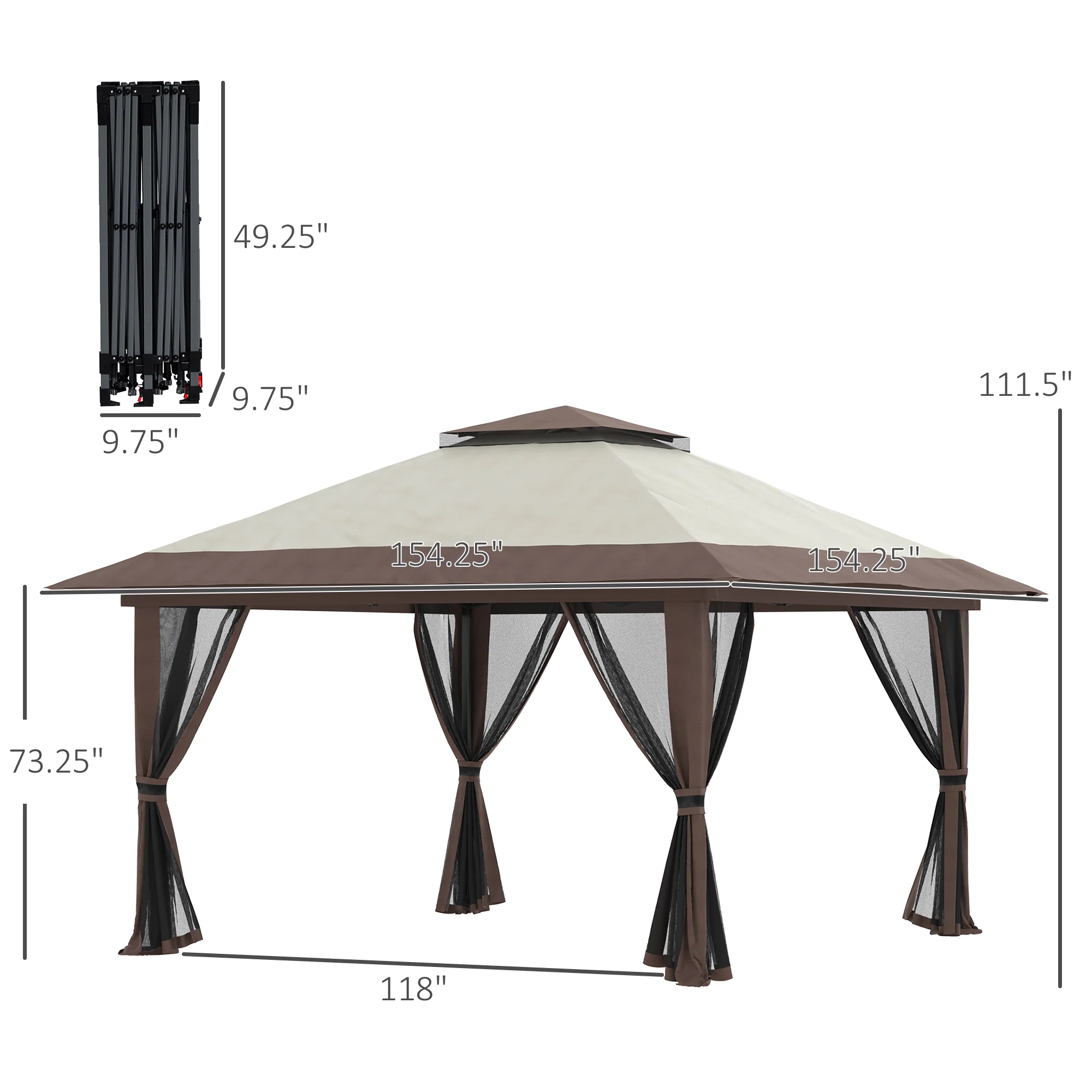 13'x13' Pop-Up Gazebo with 2-Tier Roof, Carry & Weight Bags, Beige - Image 5