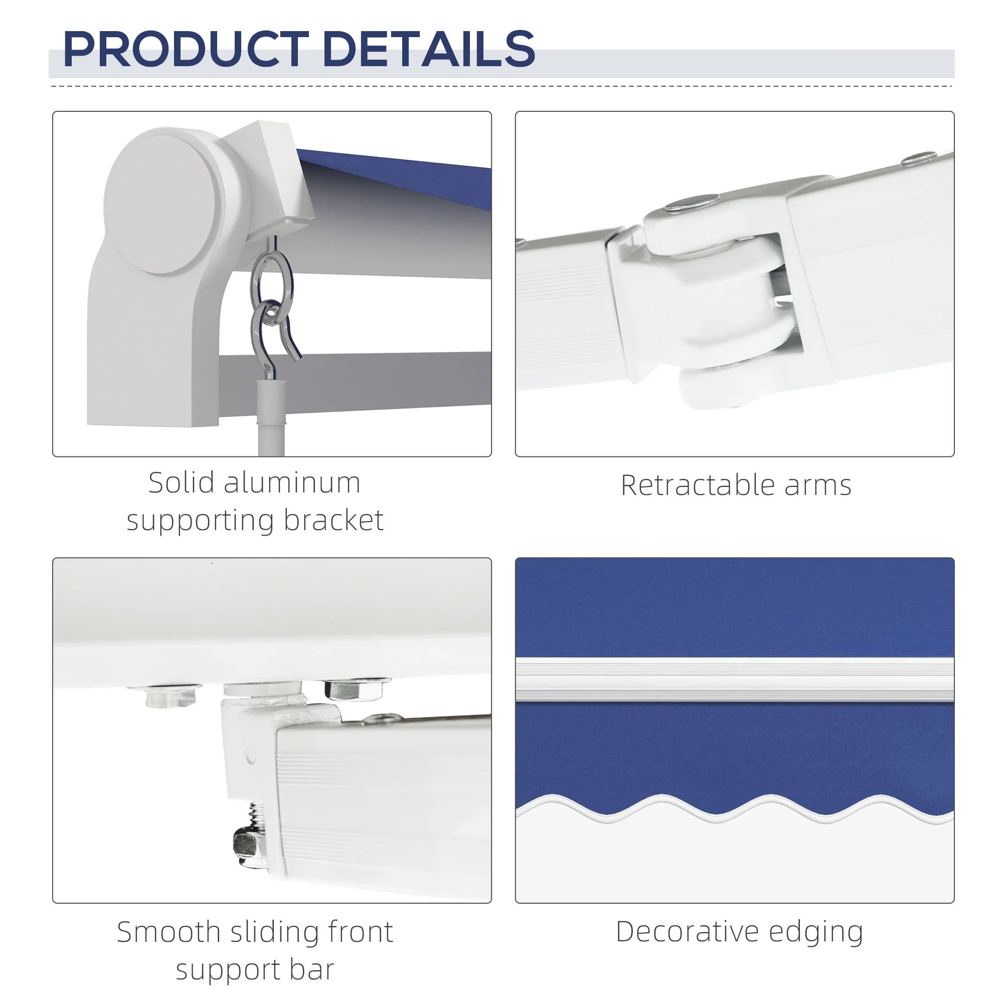 13' x 8' Manual Retractable Sun Shade w/UV Protection & Easy Crank, Dark Blue - Image 10