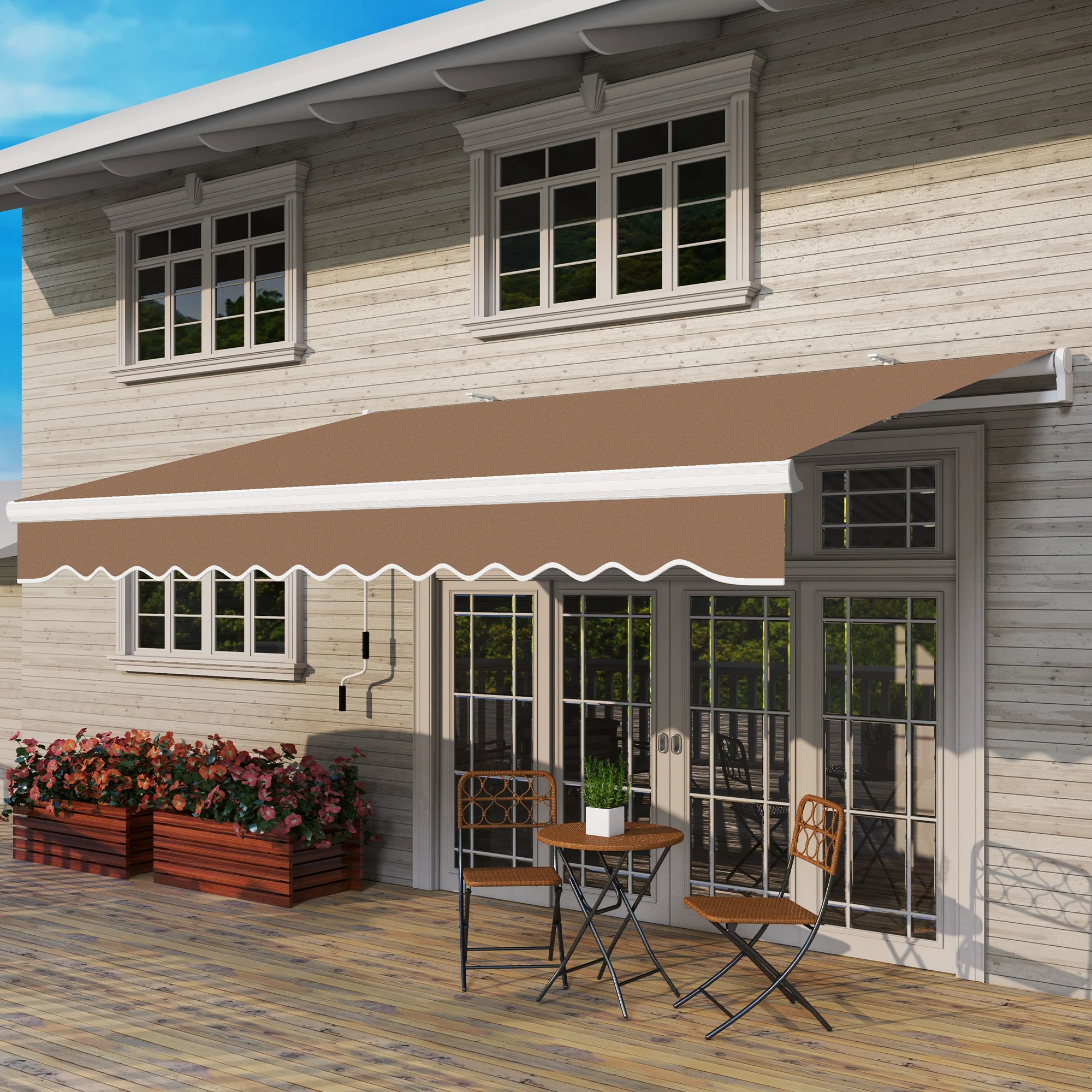 13' x 8' Retractable Patio Awning with Manual Crank, UV & Water-Resistant, Coffee Brown - Image 4