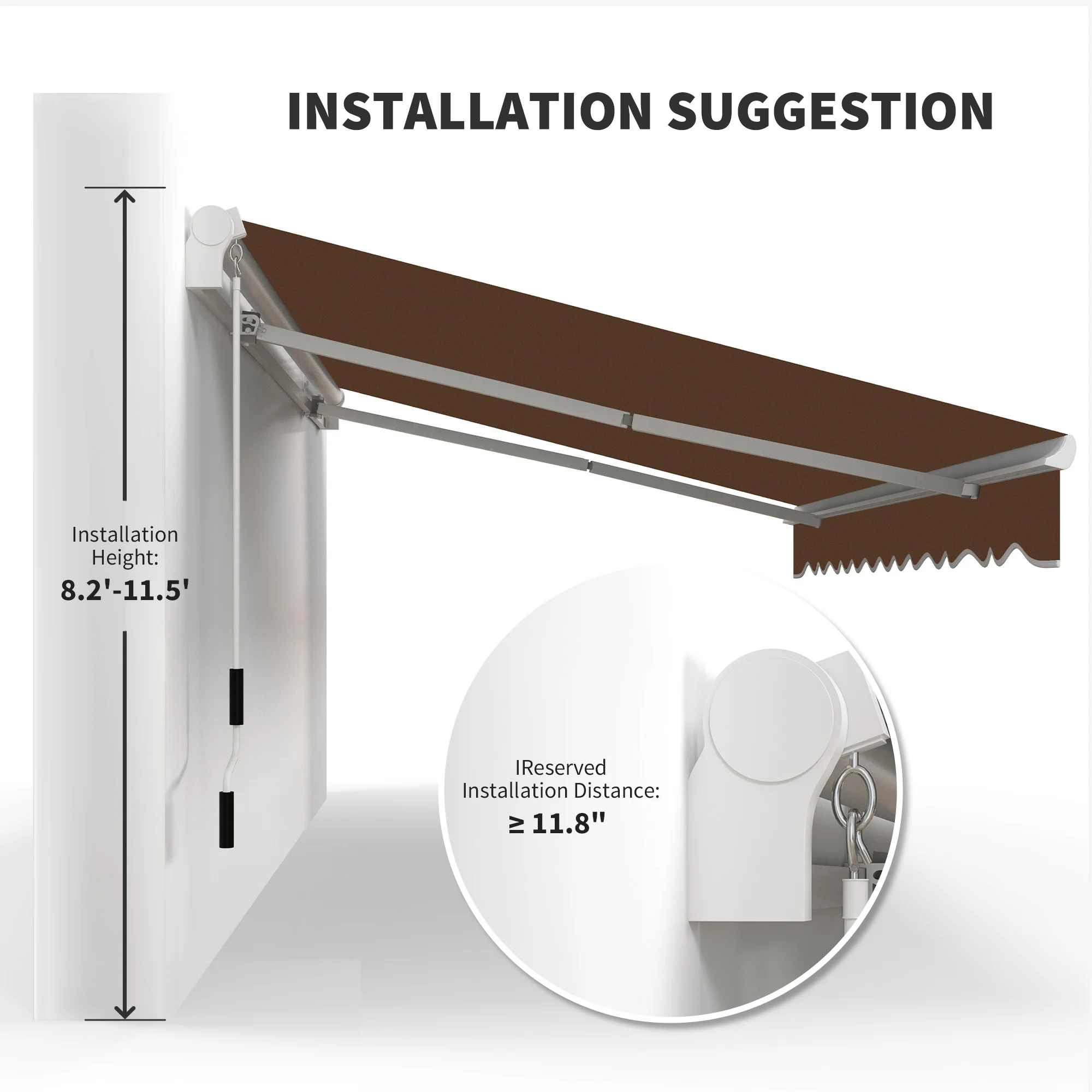 13' x 8' Retractable Patio Awning with Manual Crank, UV & Water-Resistant, Coffee Brown - Image 9