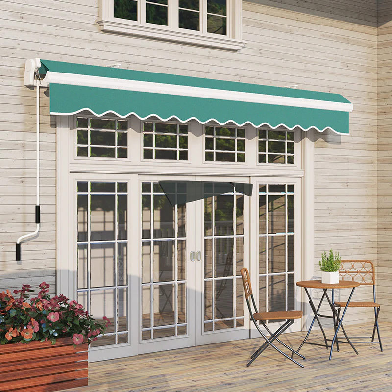 13' x 8' Retractable Patio Awning with Manual Crank, UV/Water-Resistant & Aluminum Frame, Green - Image 10