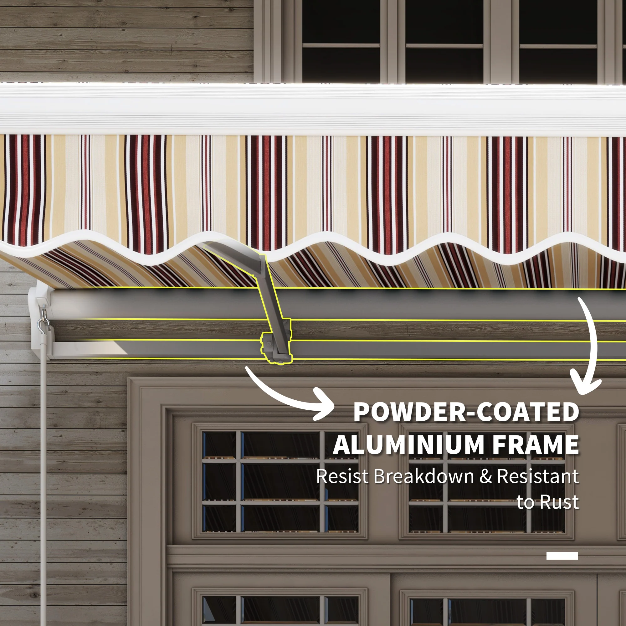 13' x 8' Retractable Patio Awning with Manual Crank, UV/Water-Resistant Fabric, Red Stripes - Image 8