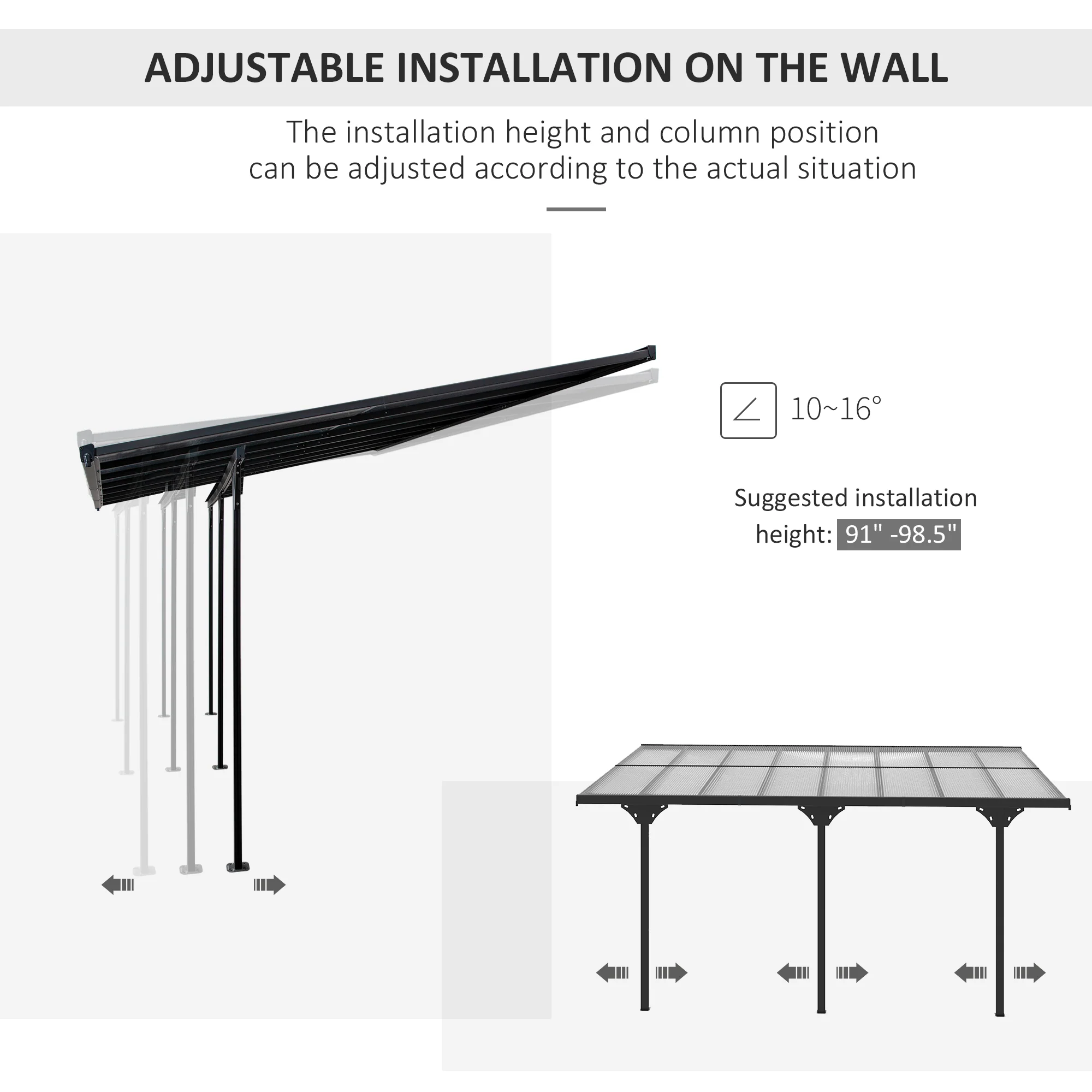 16.5' x 10' Hardtop Pergola with UV-Blocking Transparent Roof, Aluminum Frame, Gray - Image 6