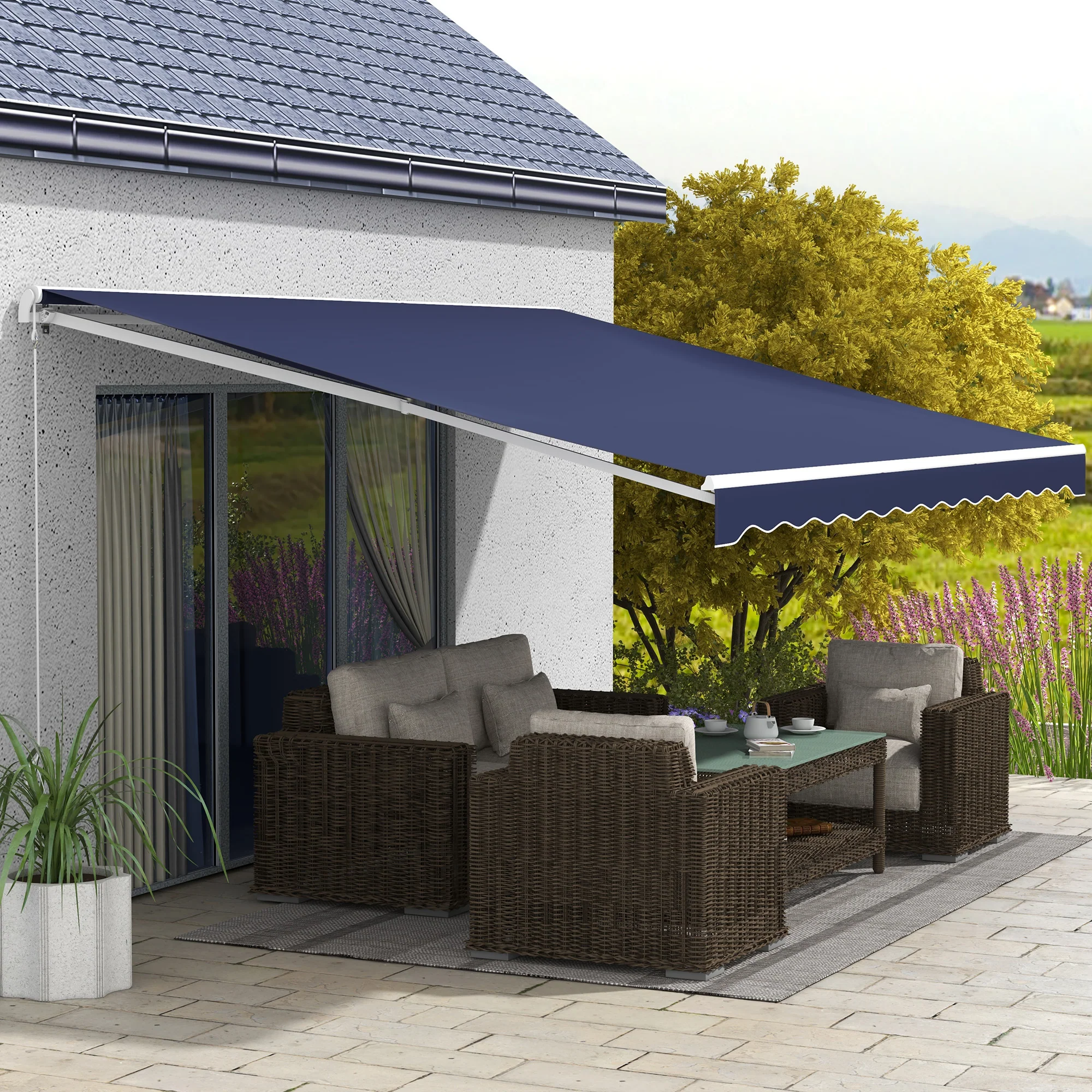 16' x 10' Electric Retractable Awning with Remote & Crank Handle, Blue - Image 3
