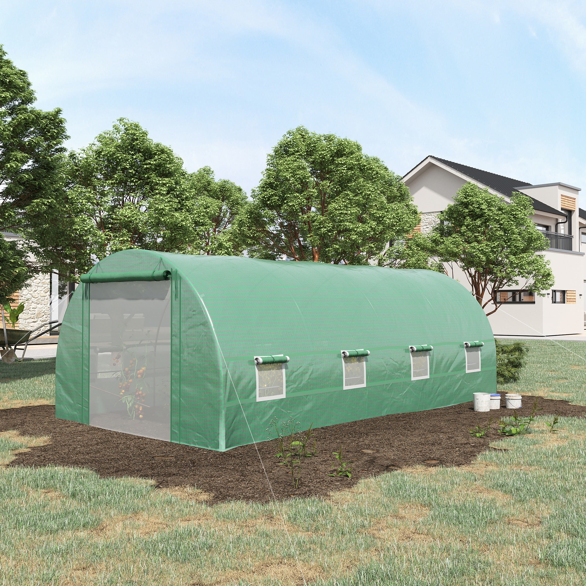 19' x 10' x 7' Walk-In Tunnel Greenhouse with Zippered Door & 8 Mesh Windows, Green - Image 3