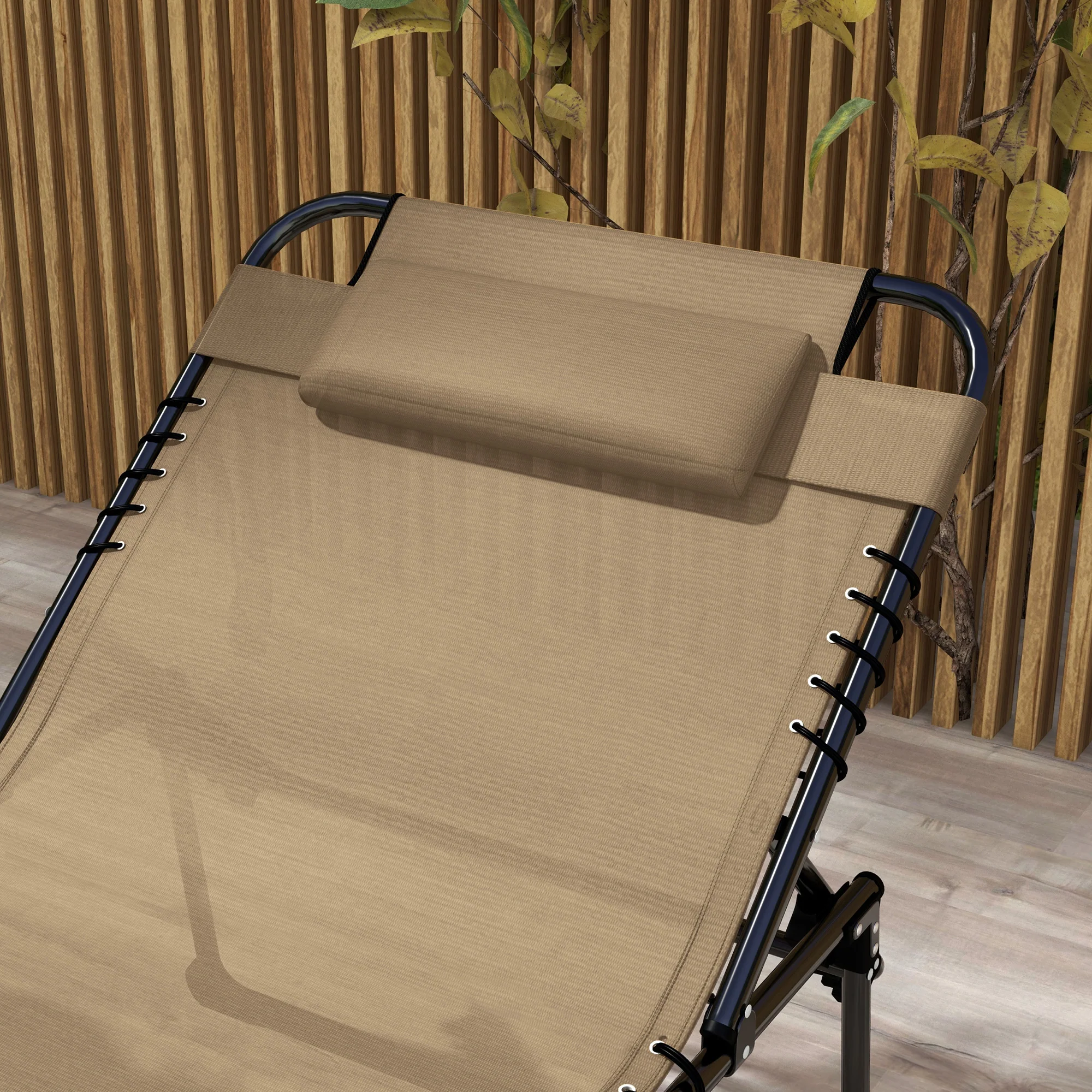 2-Piece Folding Chaise Lounge with 5-Level Reclining Back, Reading Hole & Side Pocket, Beige - Image 10
