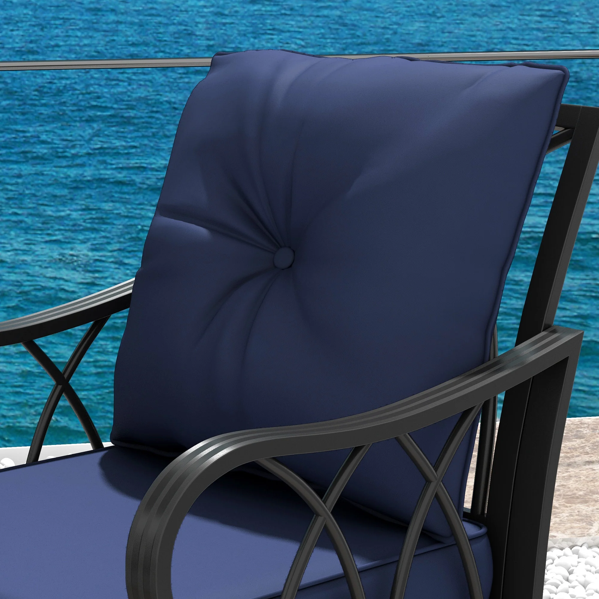 2 Pc Patio Wicker Rocking Chairs with Removable Cushions, Outdoor Rattan Rockers, Blue - Image 11