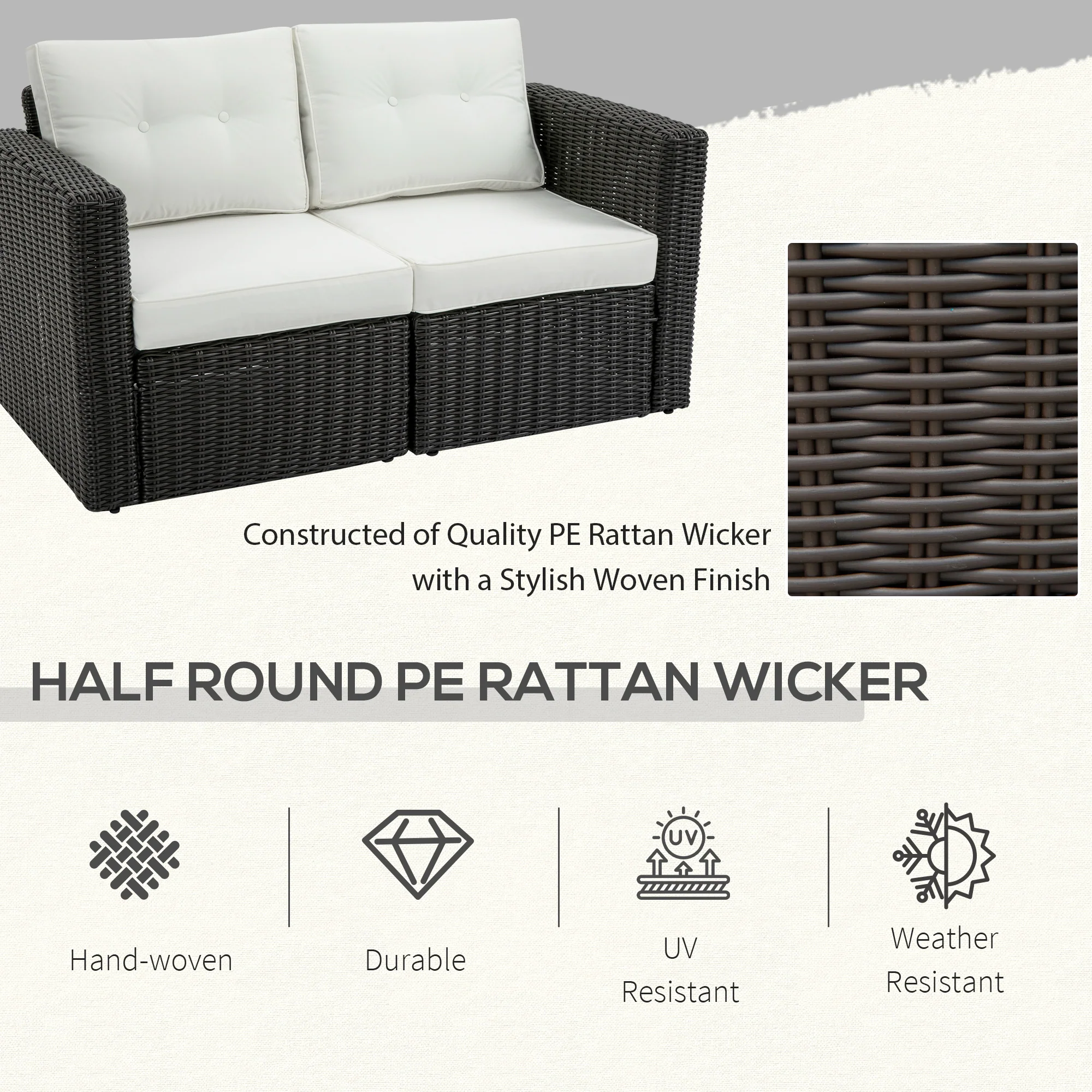 2-Piece Patio Corner Sofa Set with PE Rattan & Padded Cushions, Beige - Image 6