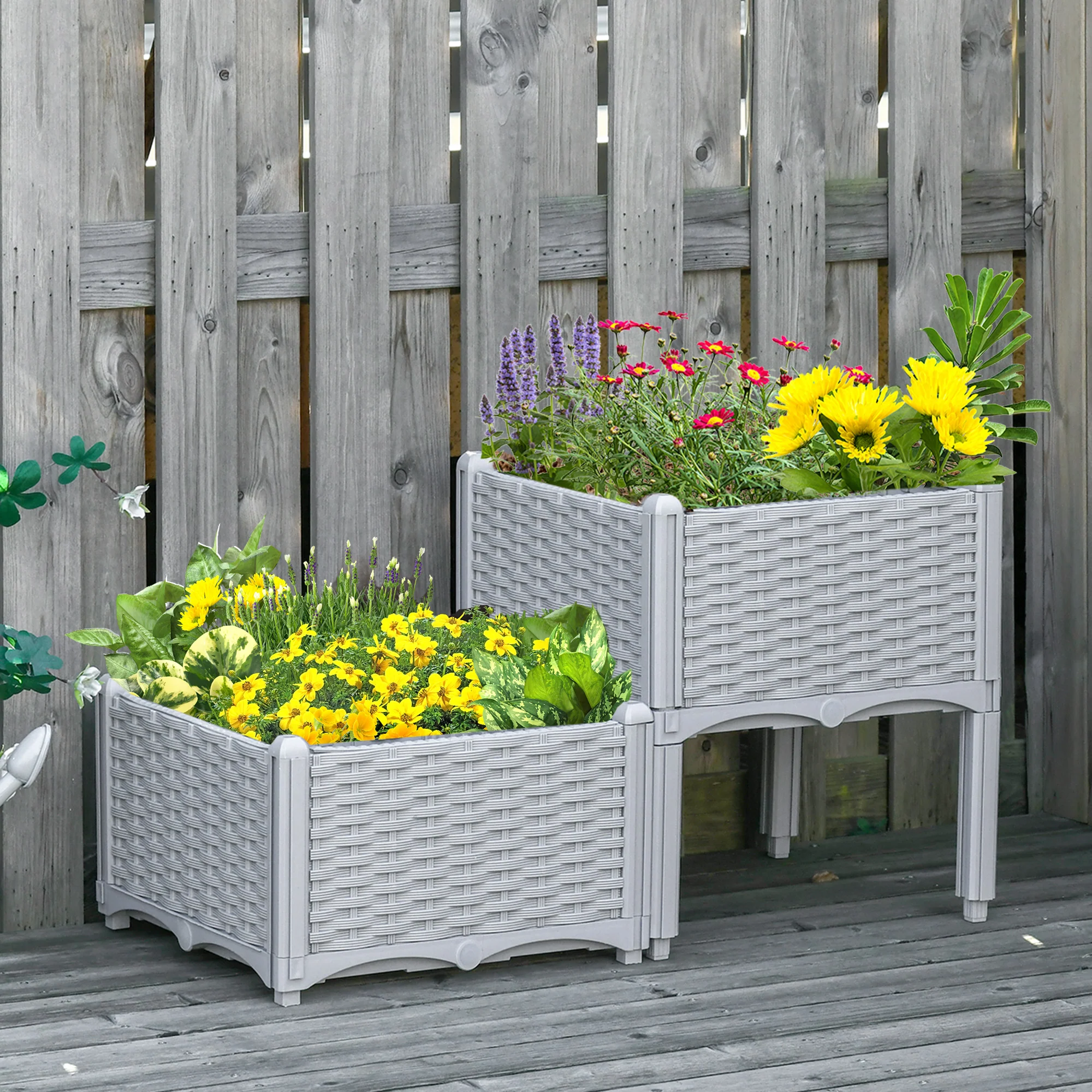 2 Piece Raised Garden Bed with Legs, Self-Watering Planter Box Raised Bed to Grow Flowers, Herbs & Vegetables, Gray - Image 4