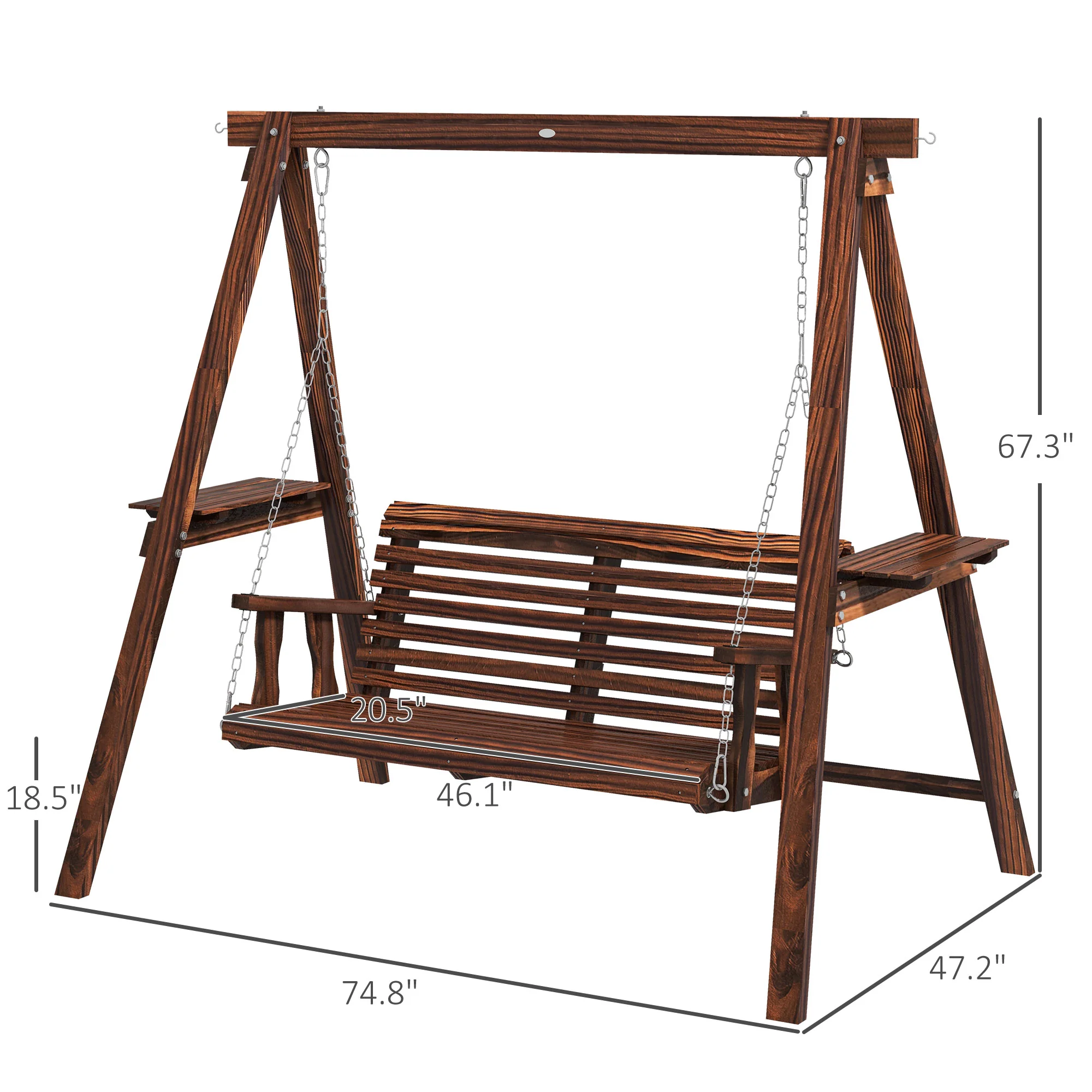 2-Seat Outdoor Swing Chair with Stand & Side Tables, Carbonized Grey - Image 5
