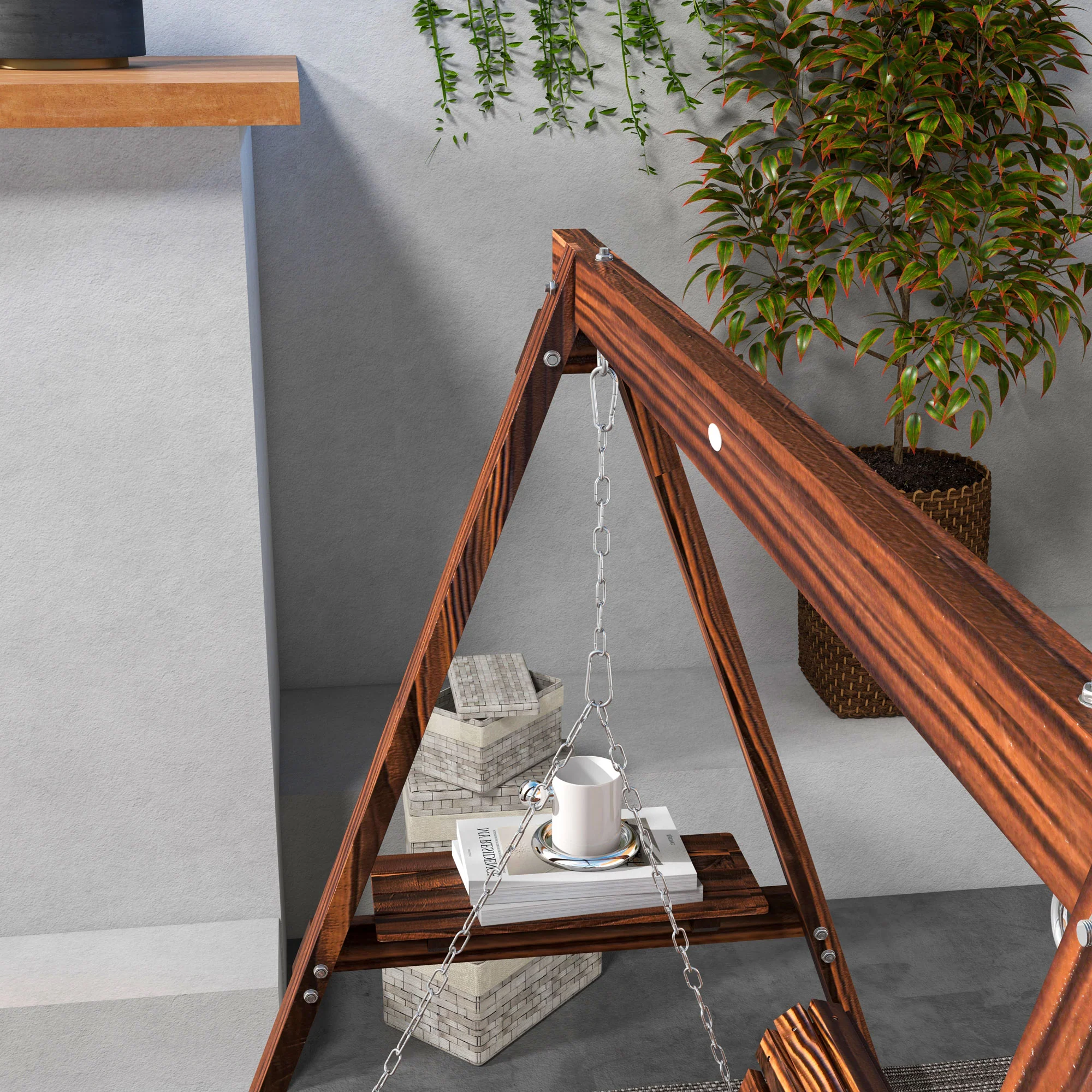 2-Seat Outdoor Swing Chair with Stand & Side Tables, Carbonized Grey - Image 9